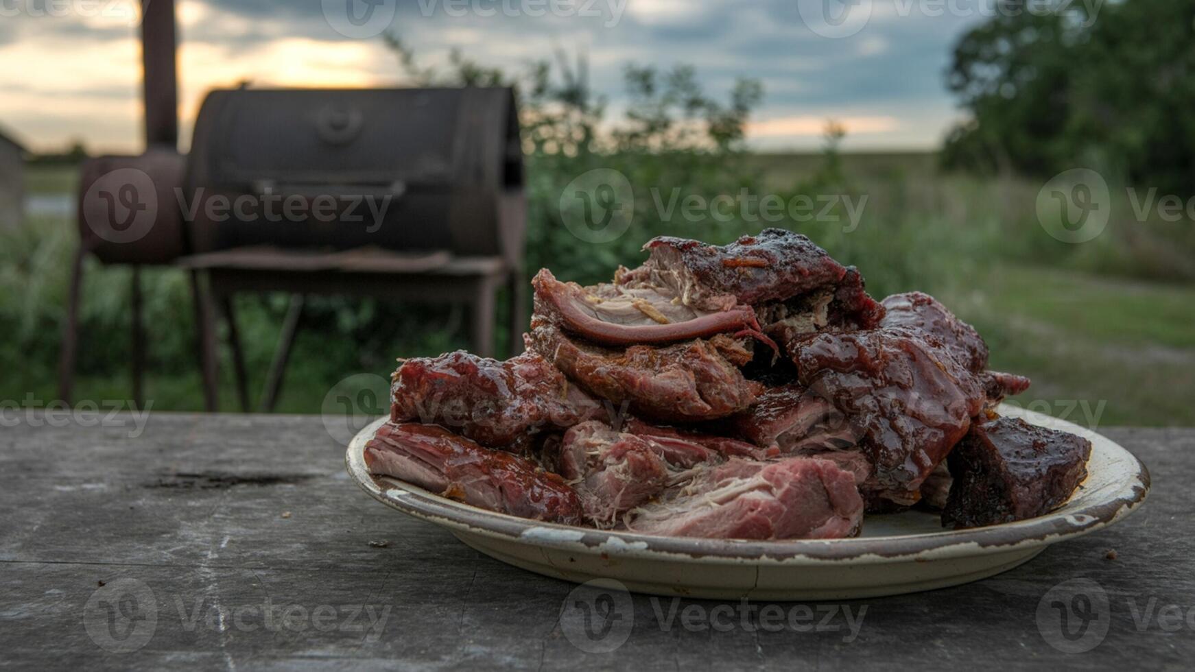 A plate of meat on a table. photo
