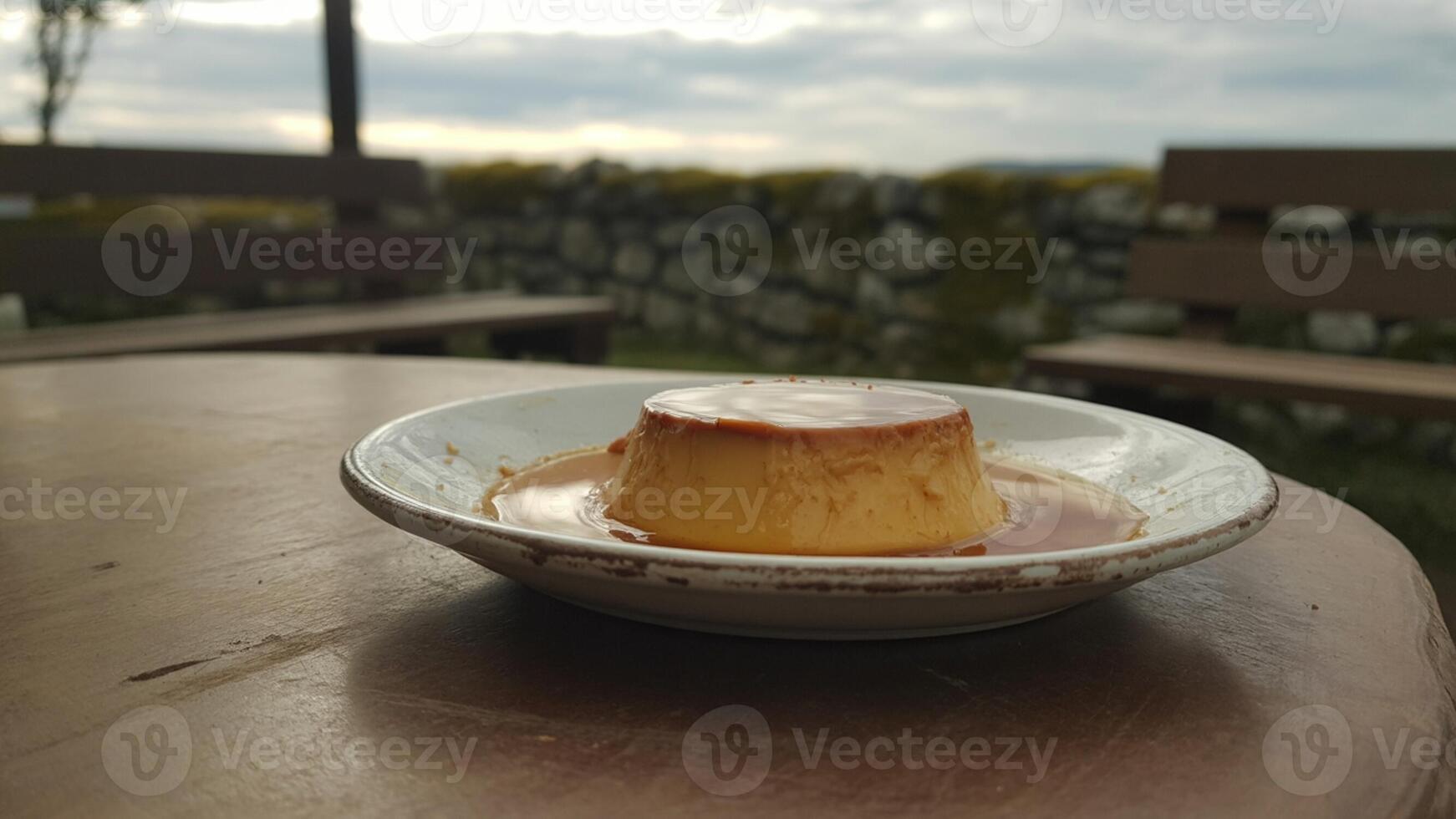 A dessert on a plate on a table photo