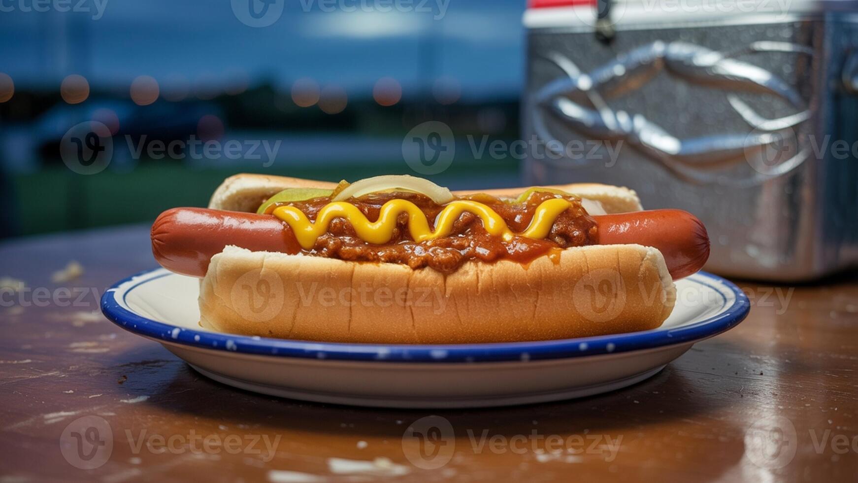 A hot dog with ketchup and mustard on it photo