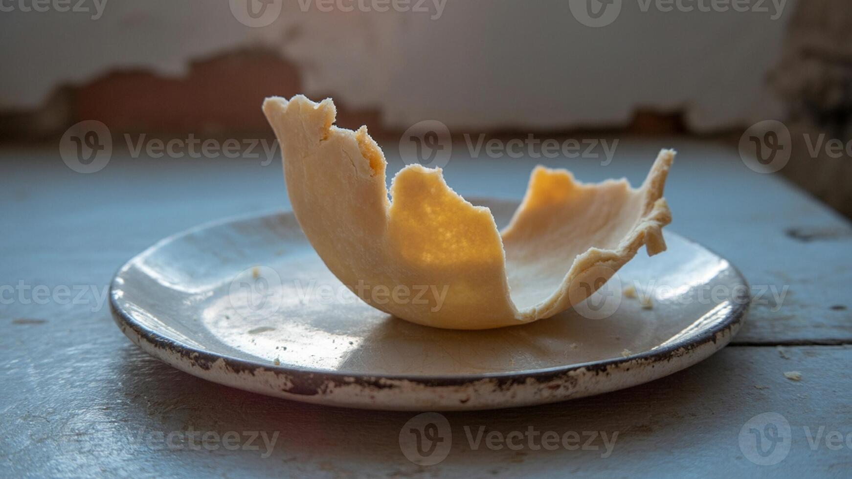 A broken piece of bread on a plate photo
