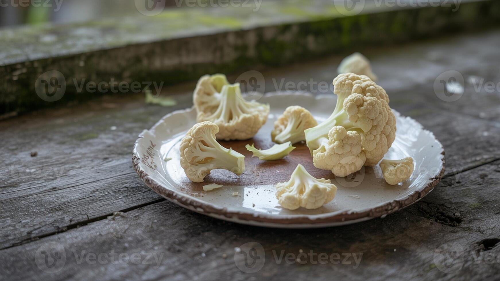 A white plate with a cauliflower on it photo