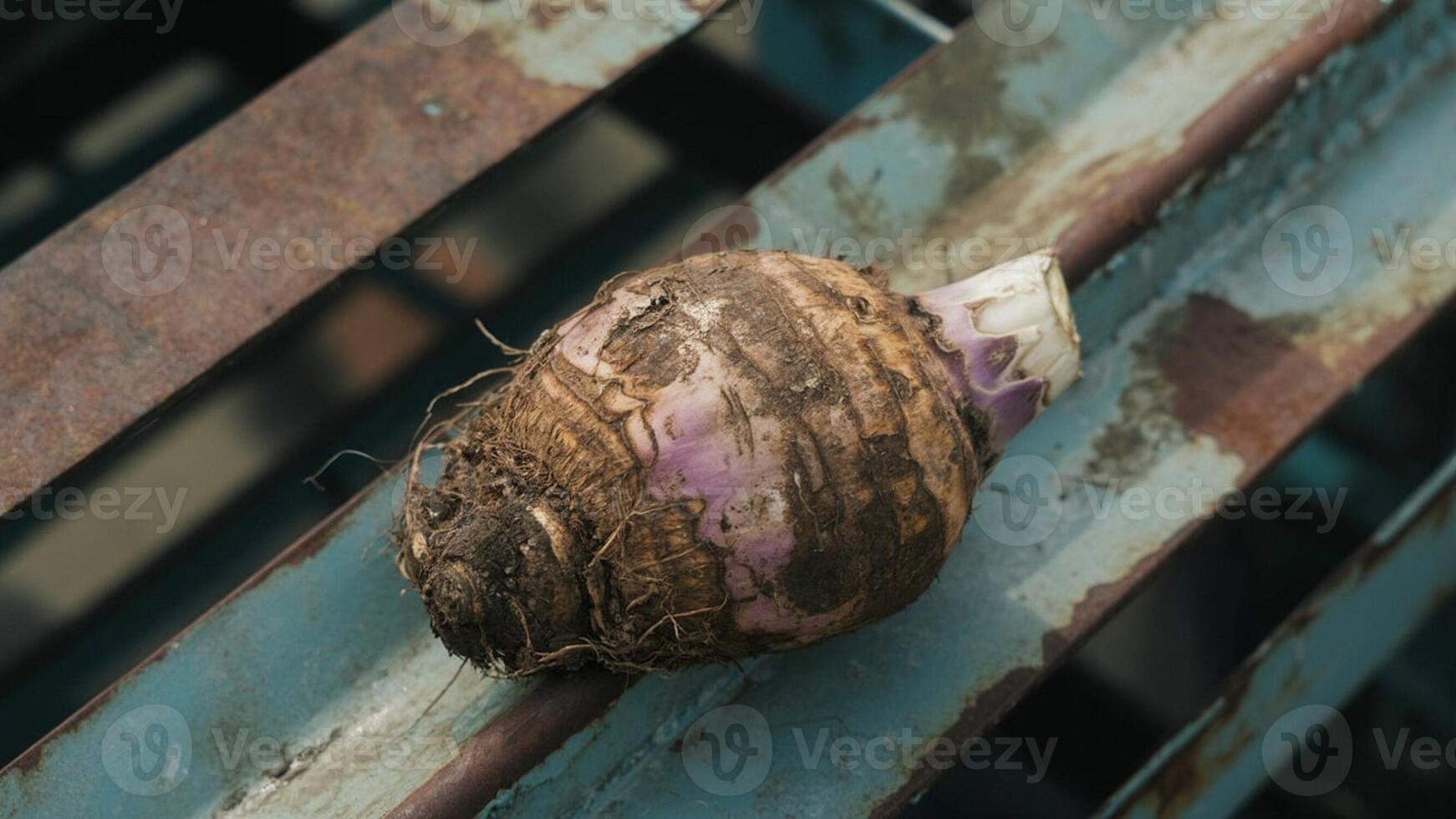 A close up of a root on a metal surface photo