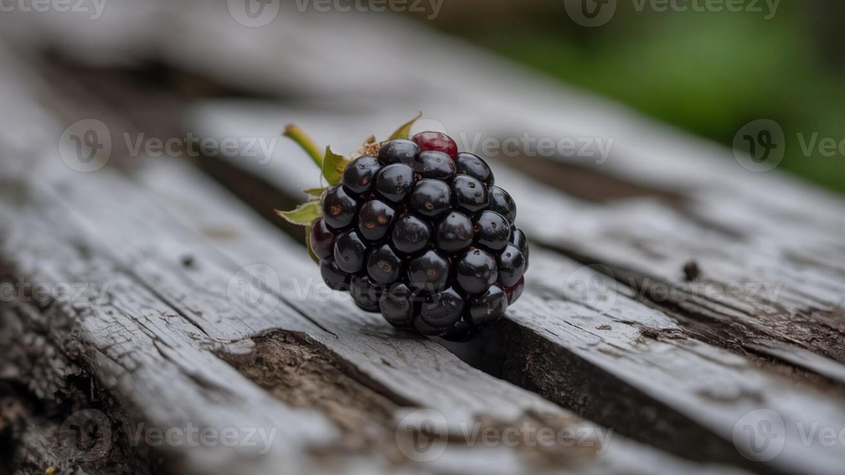 A blackberry on a wooden surface photo