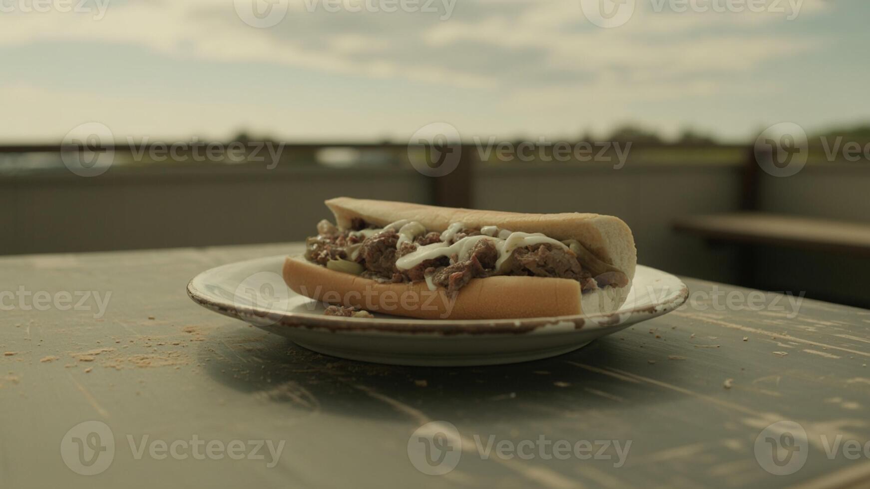 A hot dog on a plate photo
