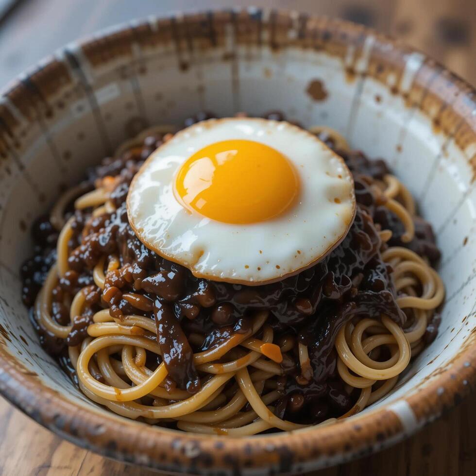 Jajangmyeon with egg photo