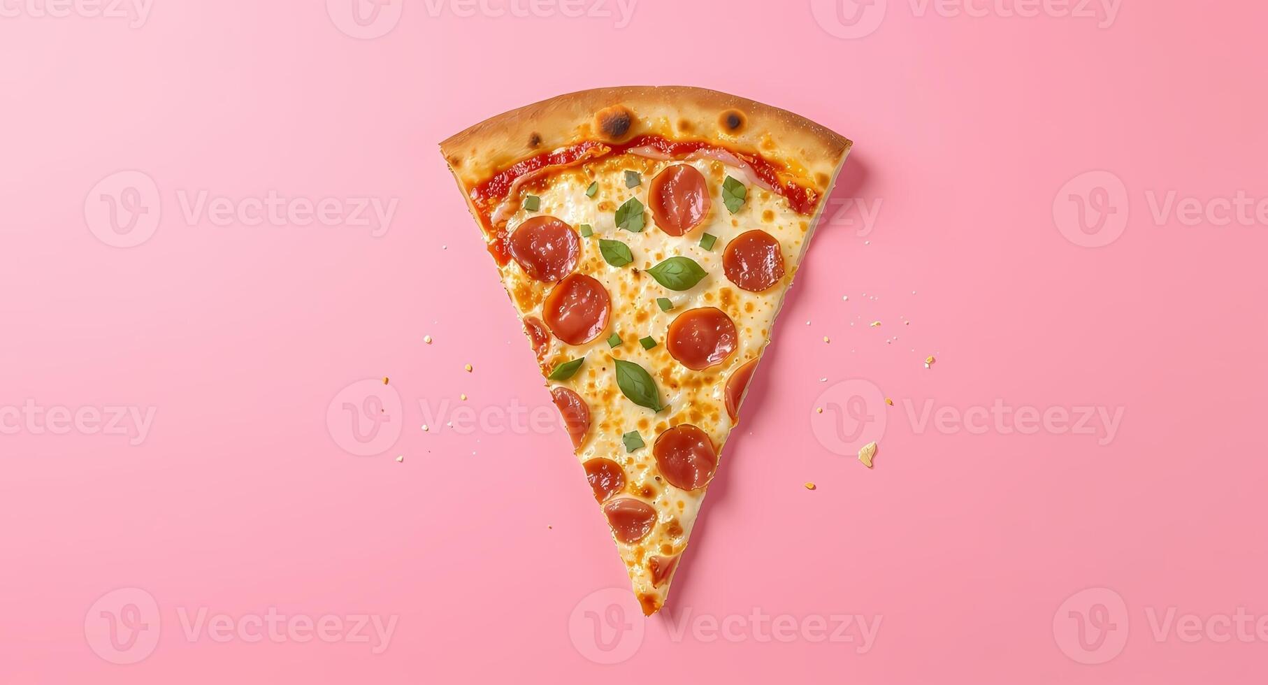 Pepperoni Pizza Slice on Pink Background Delicious Food photo