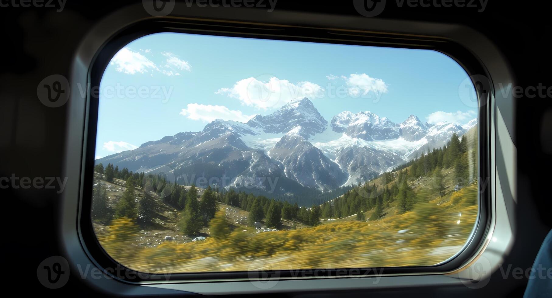 Mountain View From Train Window During Ride photo
