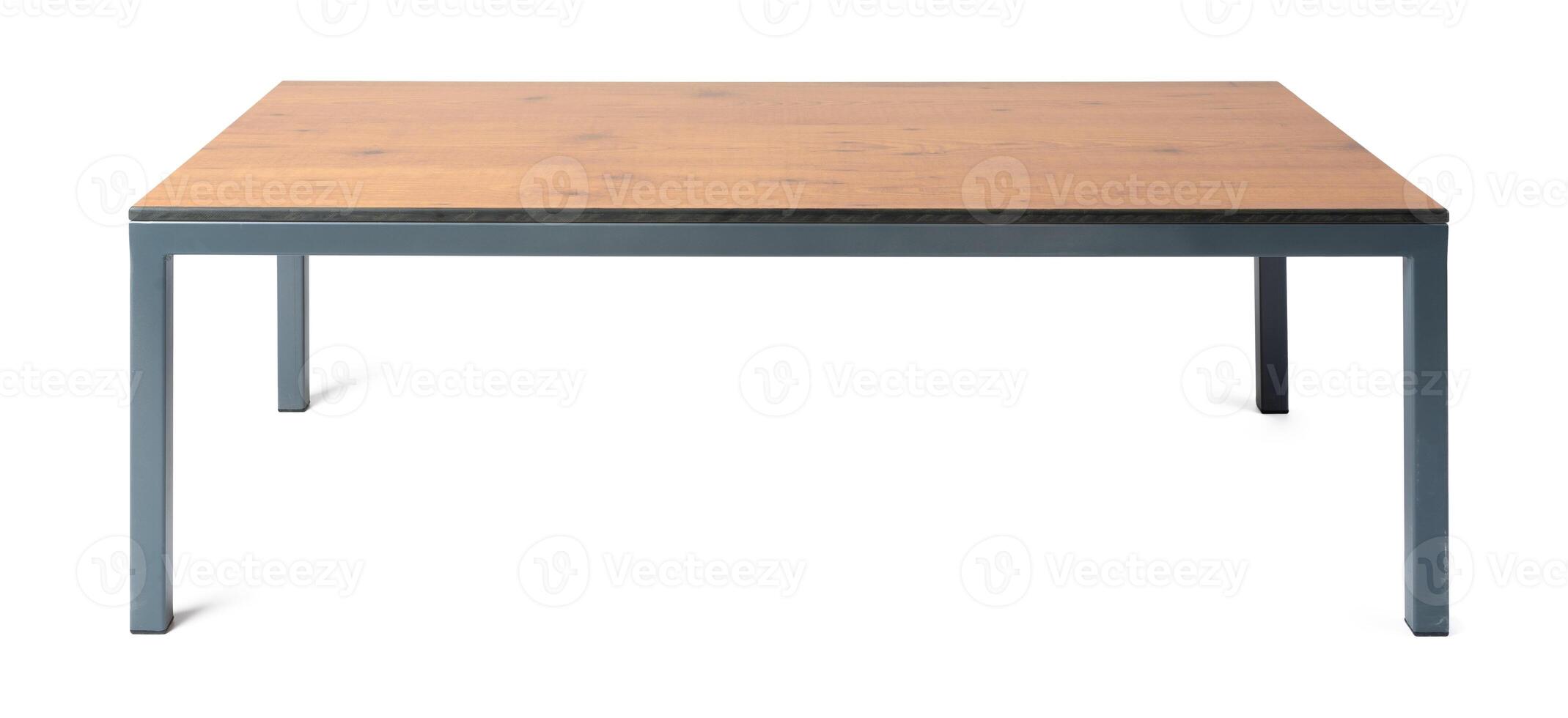 Wooden table with rectangle tabletop isolated on white photo