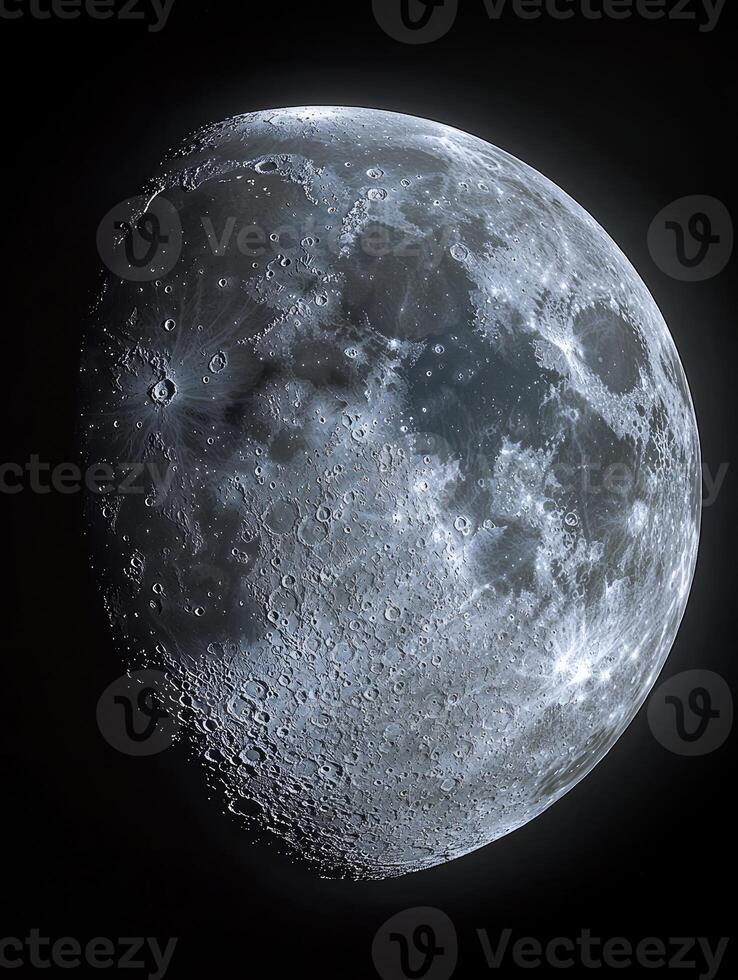 An incredibly detailed image showing the lunar surface features prominently photo