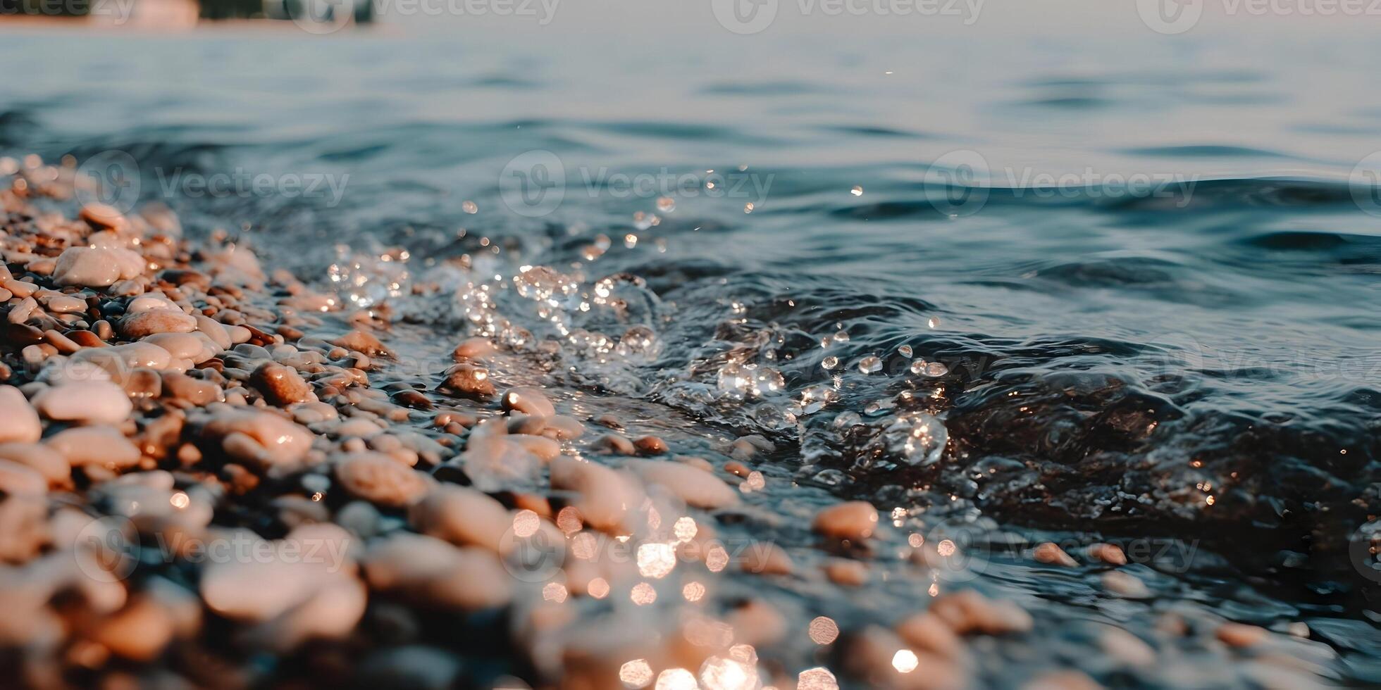 Ocean Waves Crashing on Pebbles Beach Summer Day photo