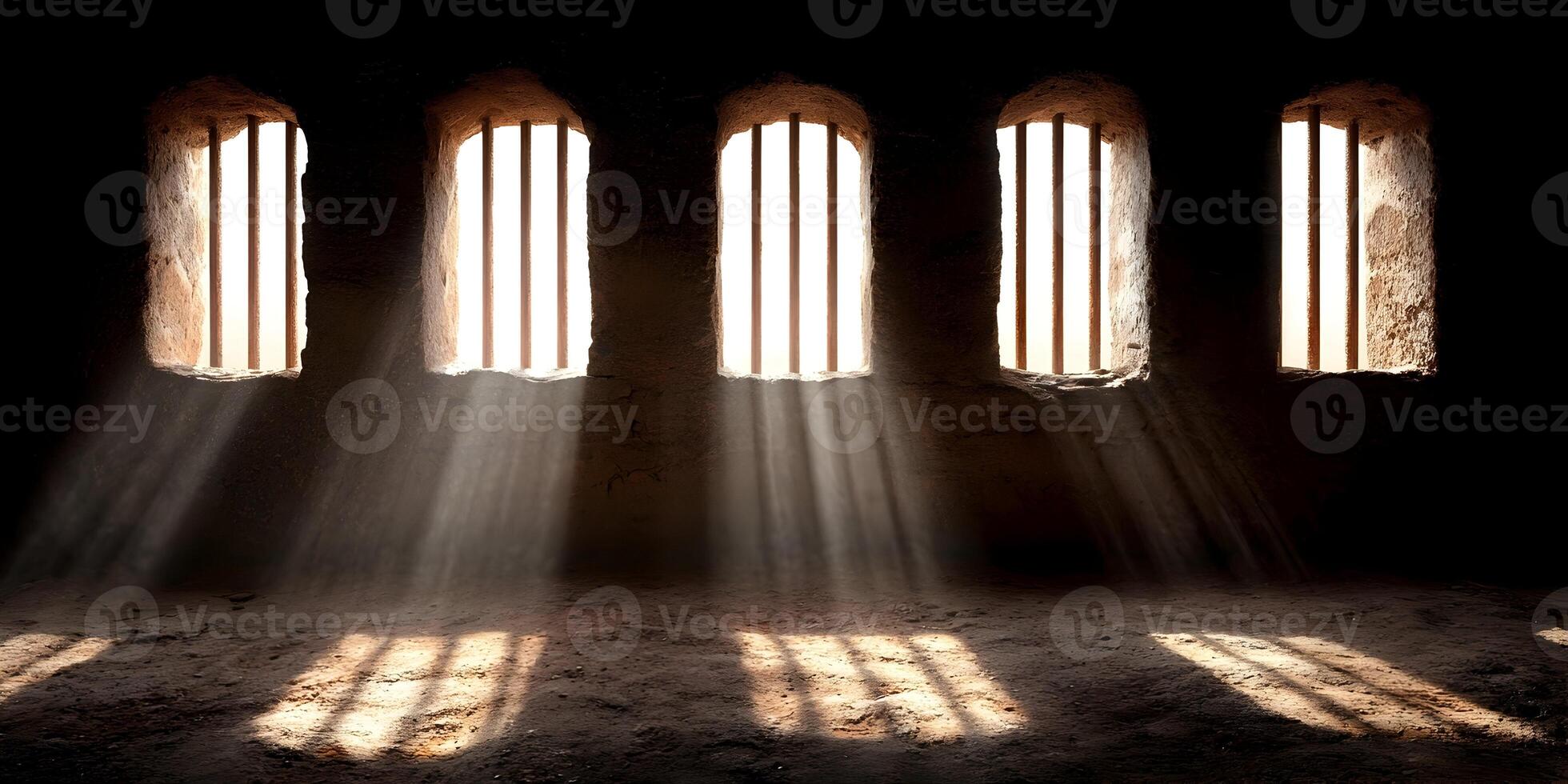 Sunbeams Through Prison Bars Old Stone Room Light Rays photo