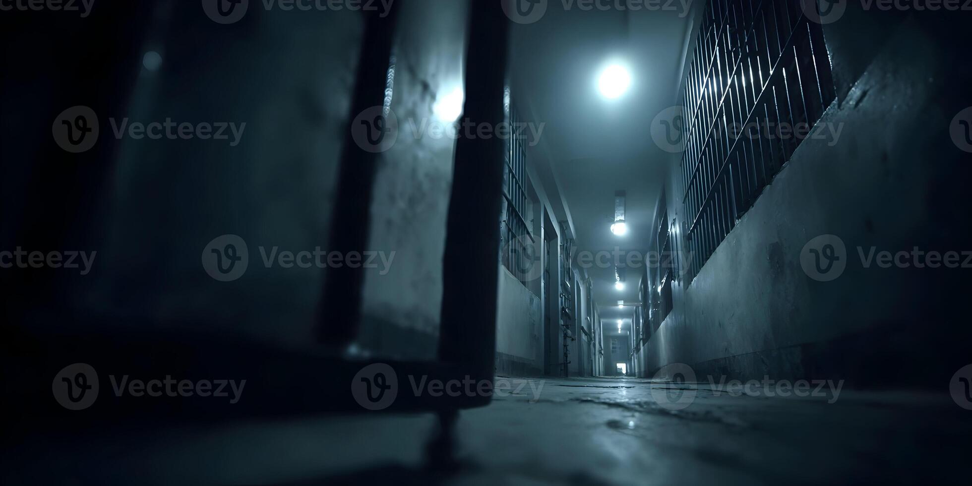 Dark Prison Corridor Jail Cells Night Atmosphere photo