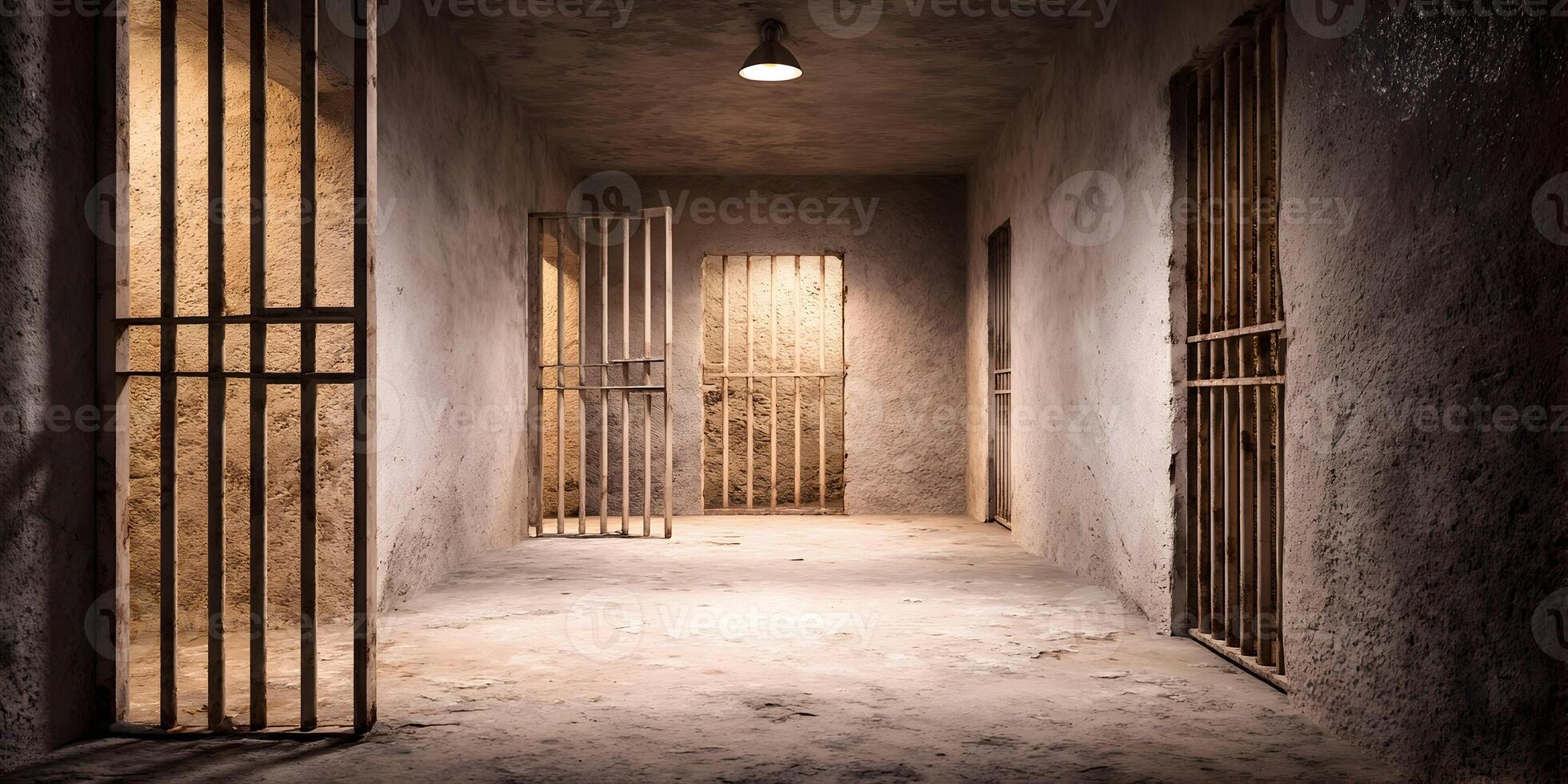 Old Prison Cell Block Corridor Rusty Metal Doors photo
