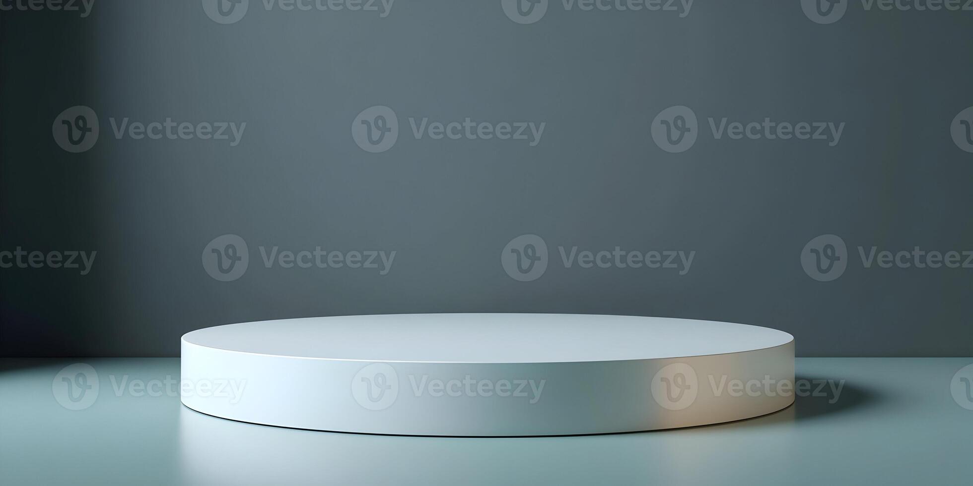 White Round Cylinder Display Platform on Teal Background Minimalist Product Presentation Studio Mockup photo