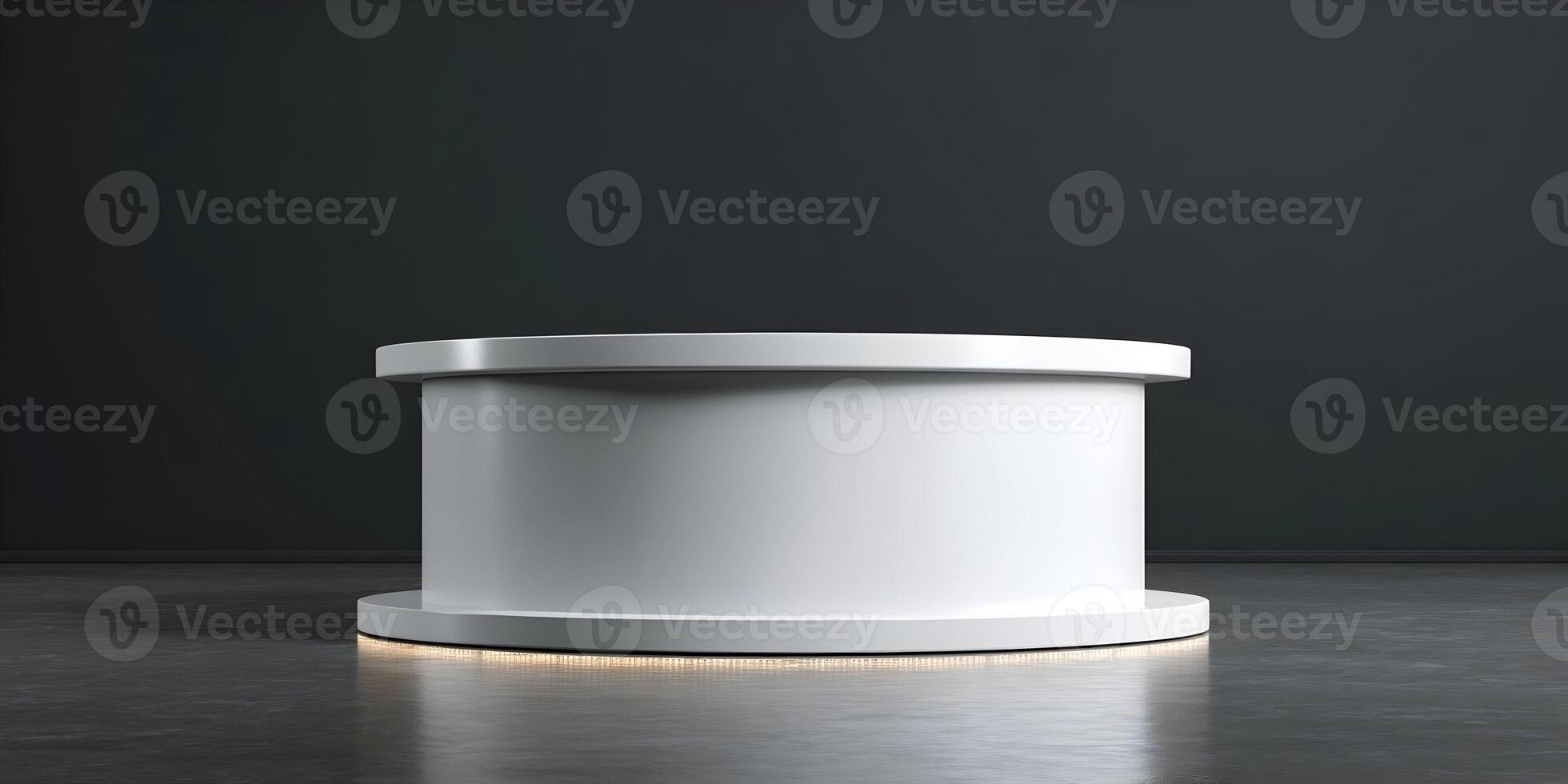 White Round Display Stand Modern Minimalist Product Presentation Empty Showcase Dark Background photo