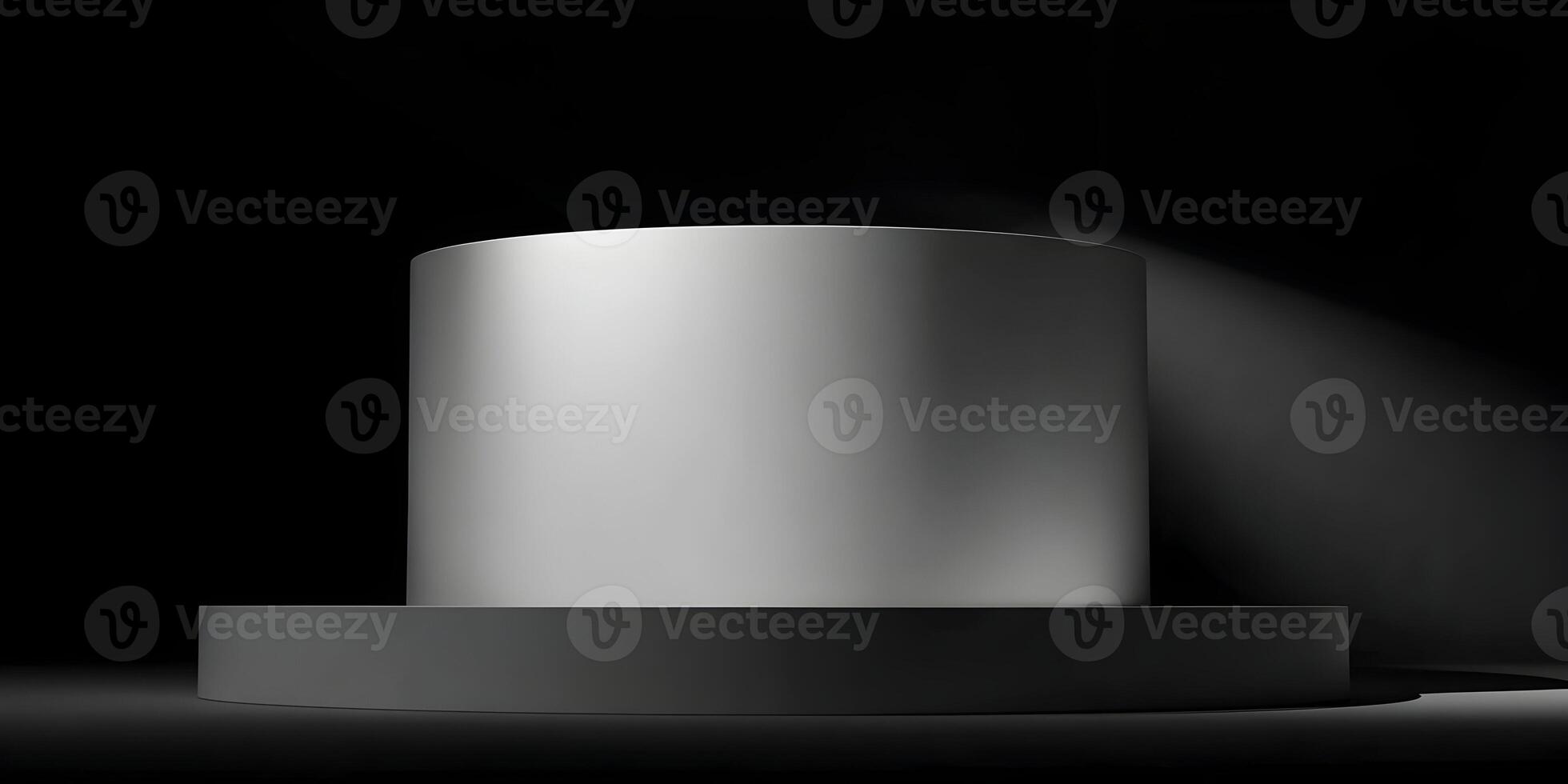 Grey Cylinder on Dark Platform Minimalist Product Display photo
