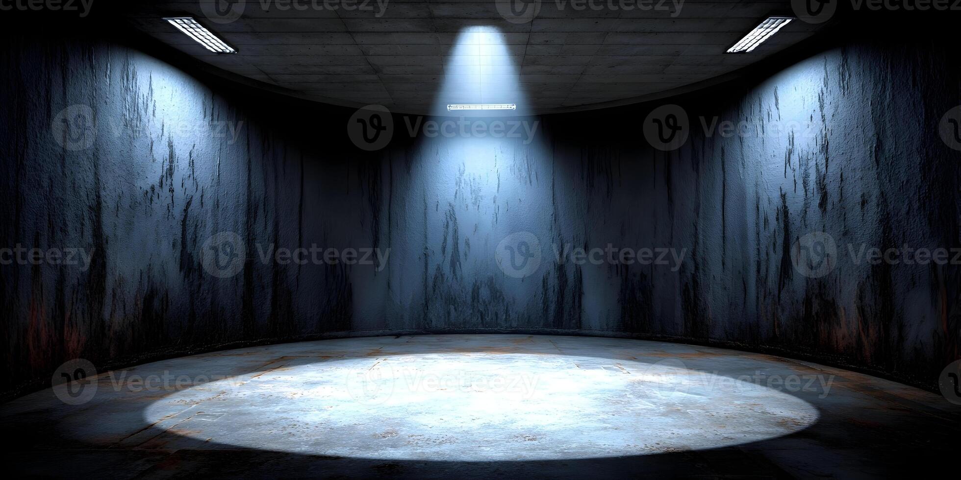 Dark Room Spotlight Grungy Concrete Circular Stage Setting photo