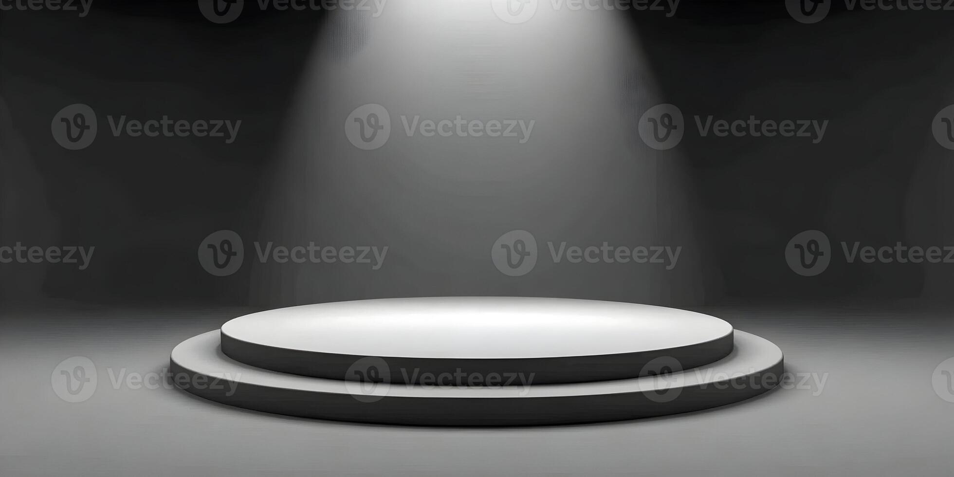 Two Tiered Round Pedestal Spotlight Stage Dark Background photo
