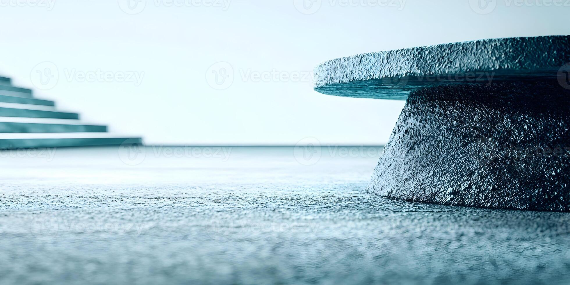 Abstract Stone Pedestal Platform with Blurred Stairs Background Modern Minimalist Design photo