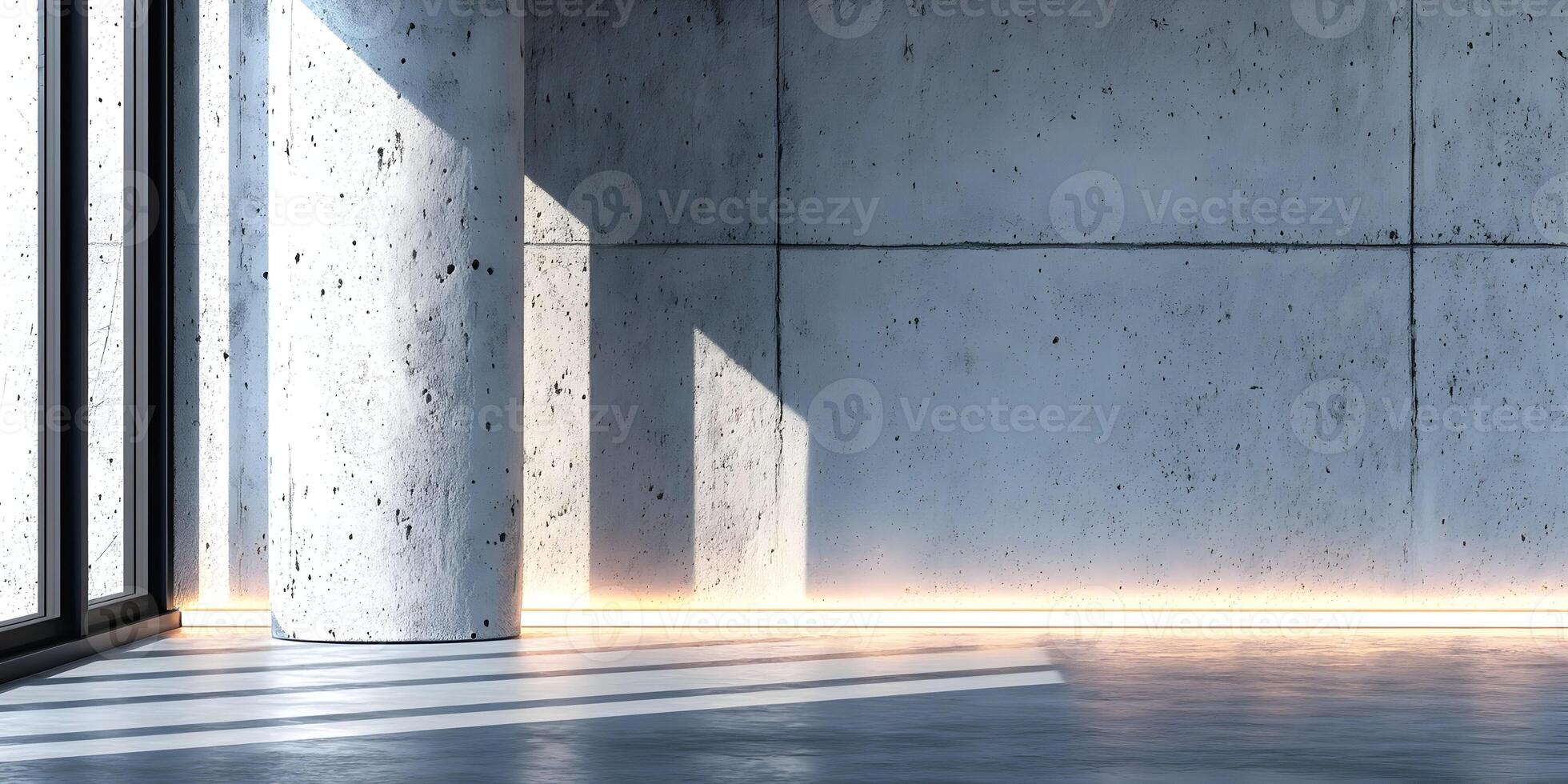 Modern Room Interior Design Concrete Wall Column Sunlight photo