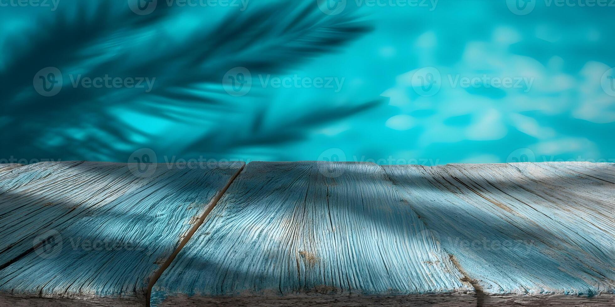Blue Wooden Table Tropical Beach Summer Background photo
