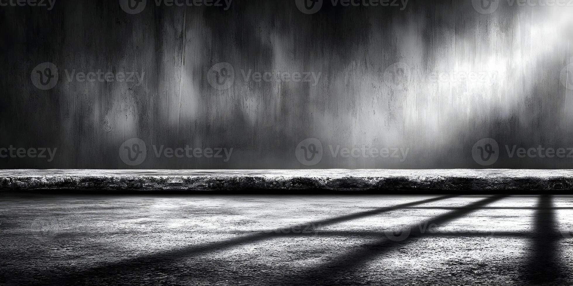 Dark Concrete Room Empty Shelf Shadows Grunge Background photo