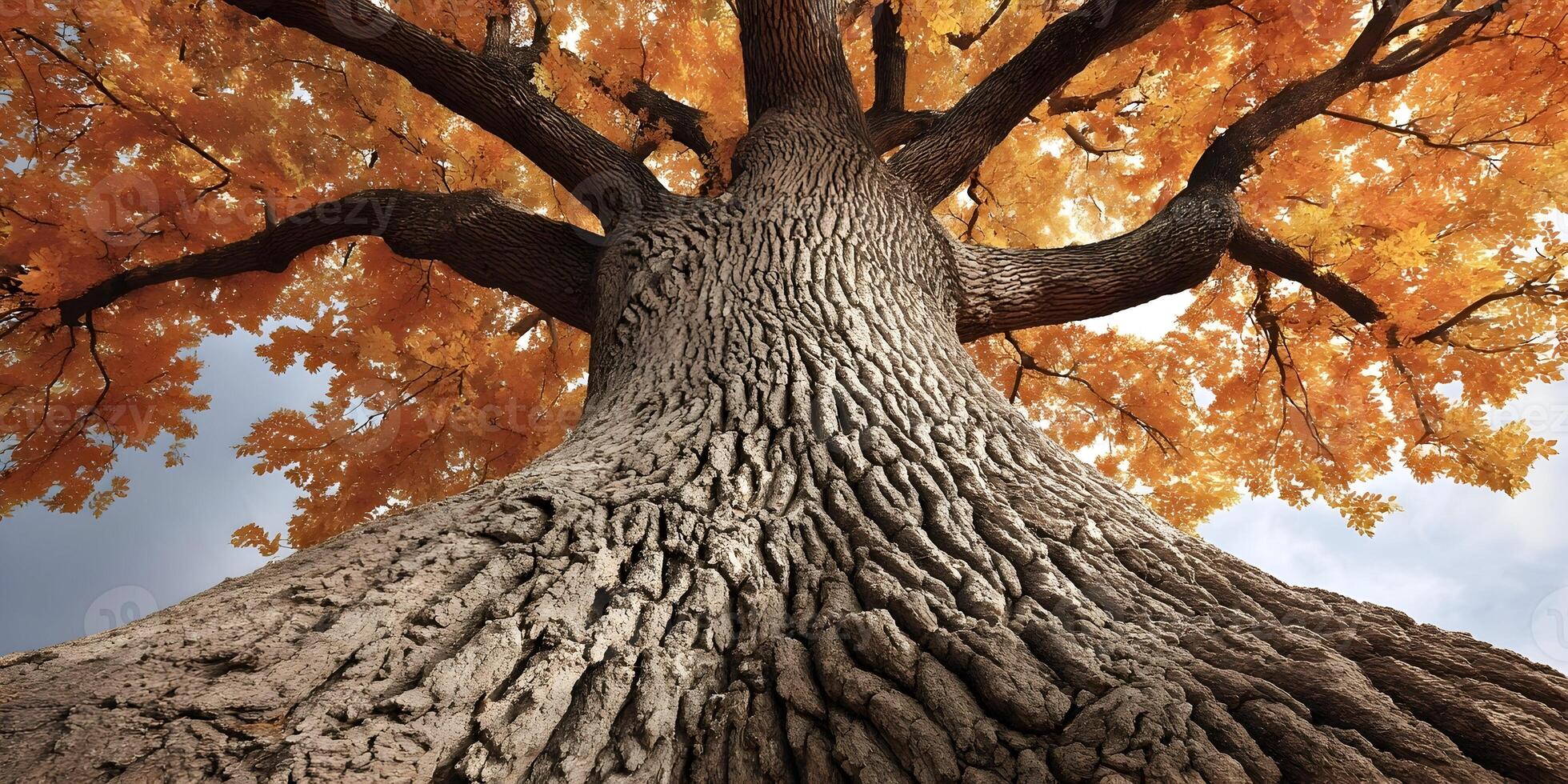 Autumn Tree Trunk Low Angle View Orange Leaves Huge Tree Fall Season Nature Photography photo