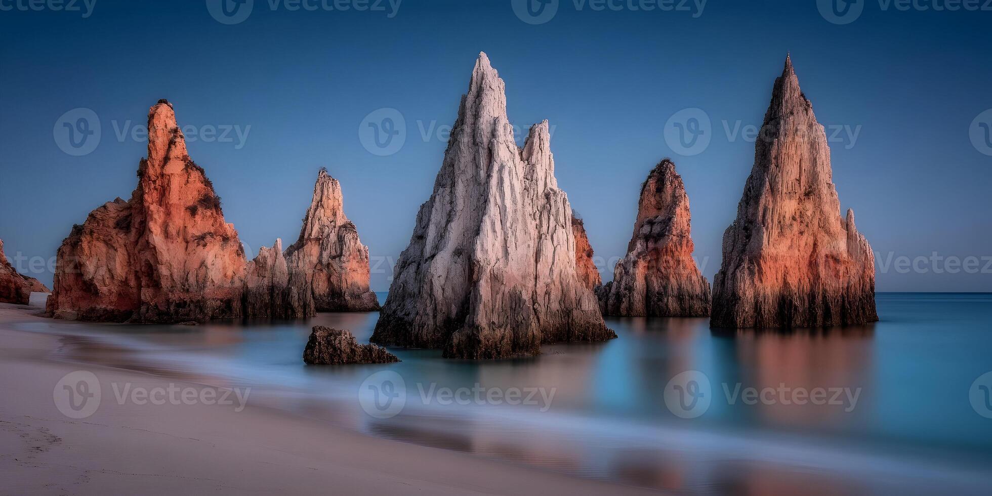 Dramatic Coastal Rock Formations at Sunrise Beach Scene photo