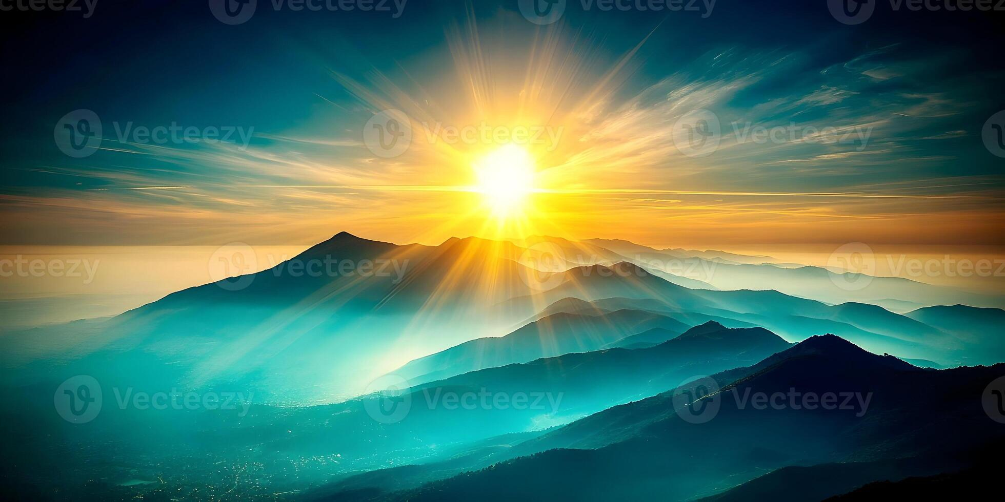 Sunrise Over Misty Mountain Ranges Scenic Landscape photo