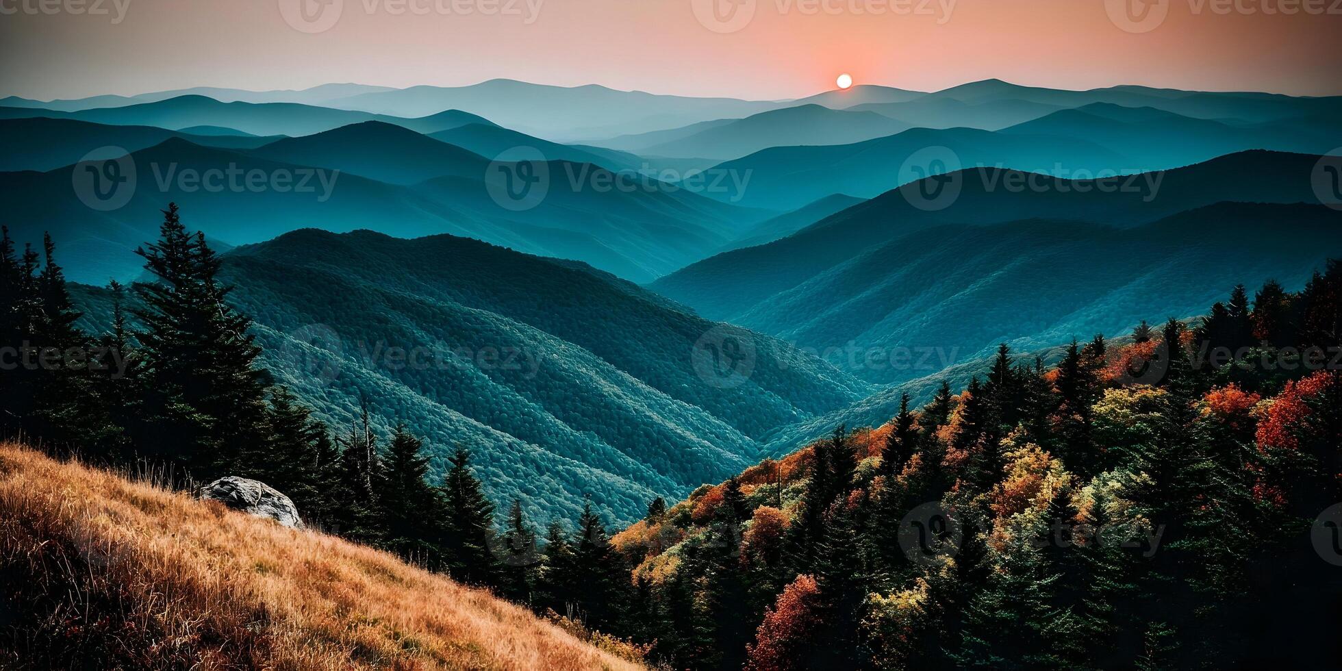 Blue Ridge Mountains Autumn Sunset Landscape Panoramic View photo