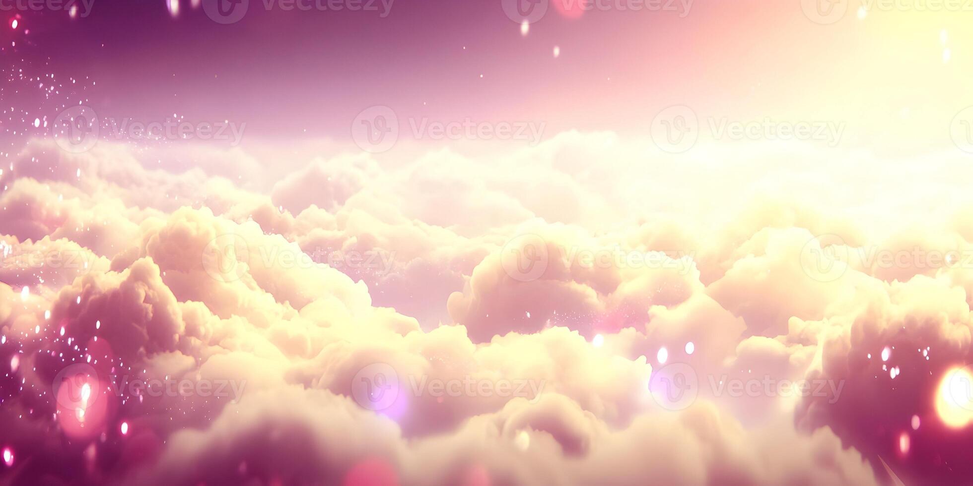Soft Pink and Yellow Heavenly Cloudscape Dreamy Sky Background photo