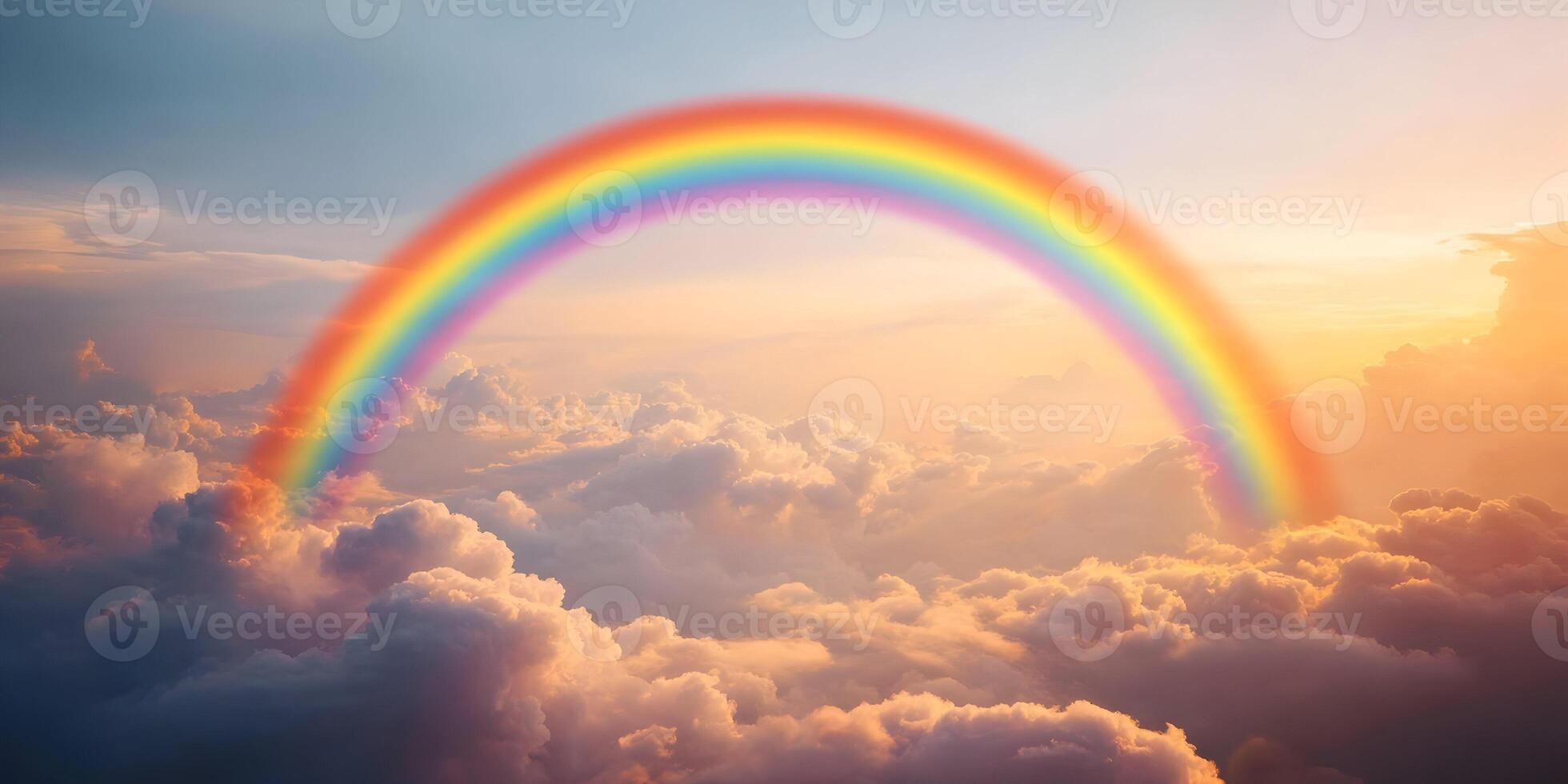 Rainbow over Cloudscape Sunset Sky Aerial View photo