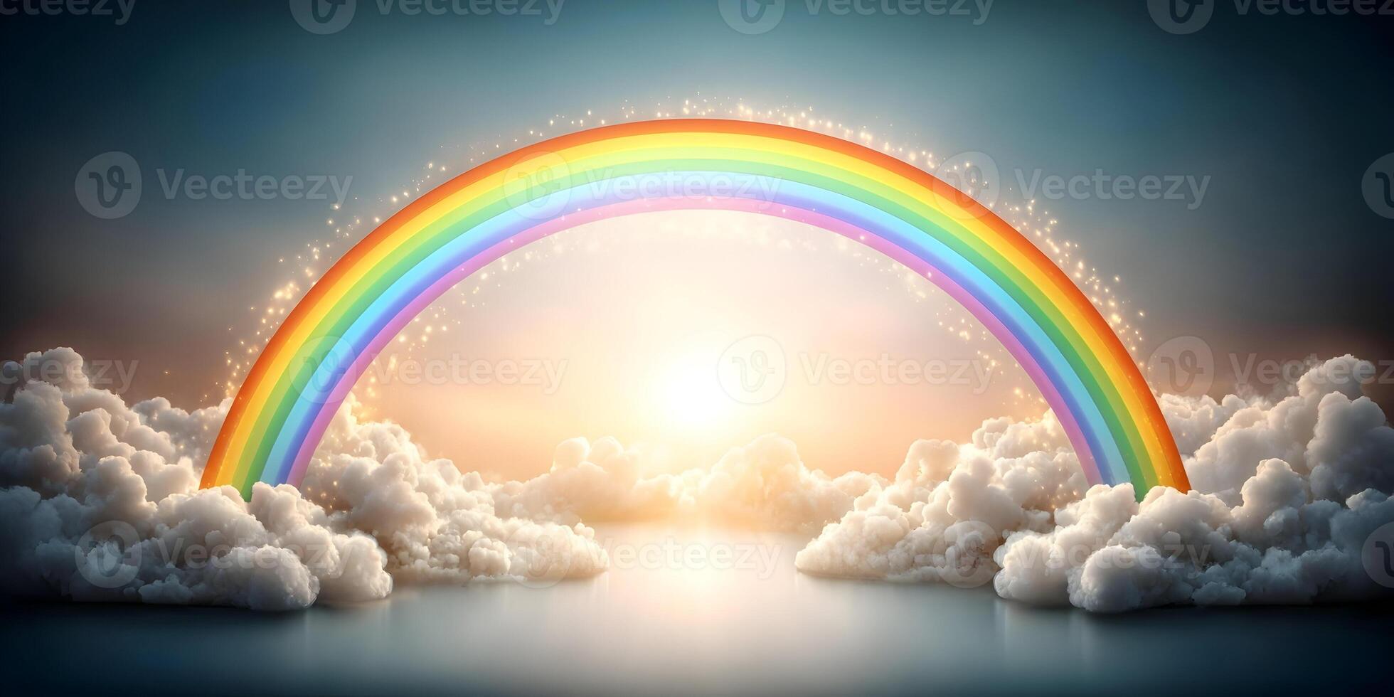 Magical Rainbow Arch over Cloudy Sky with Sunset Glow photo