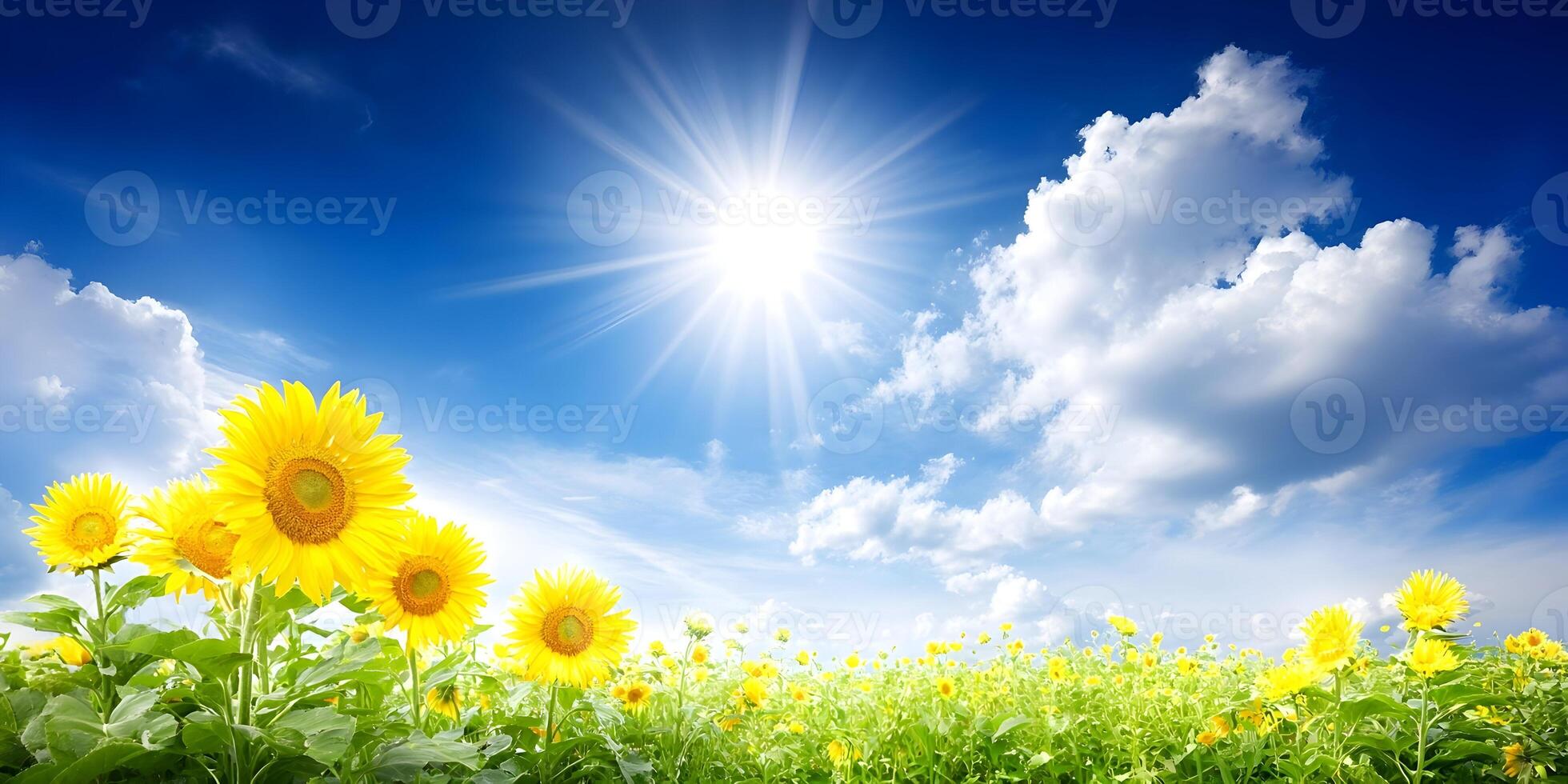 Bright Sunny Day Sunflower Field Landscape photo