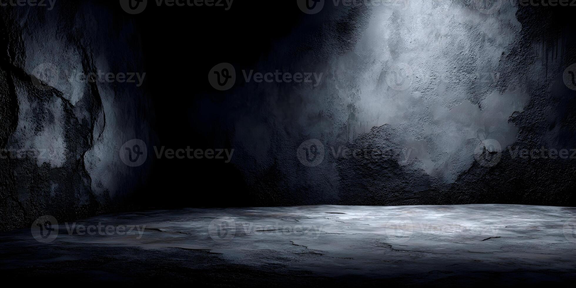 Dark Grungy Concrete Room Corner Spotlight Empty Floor Background photo