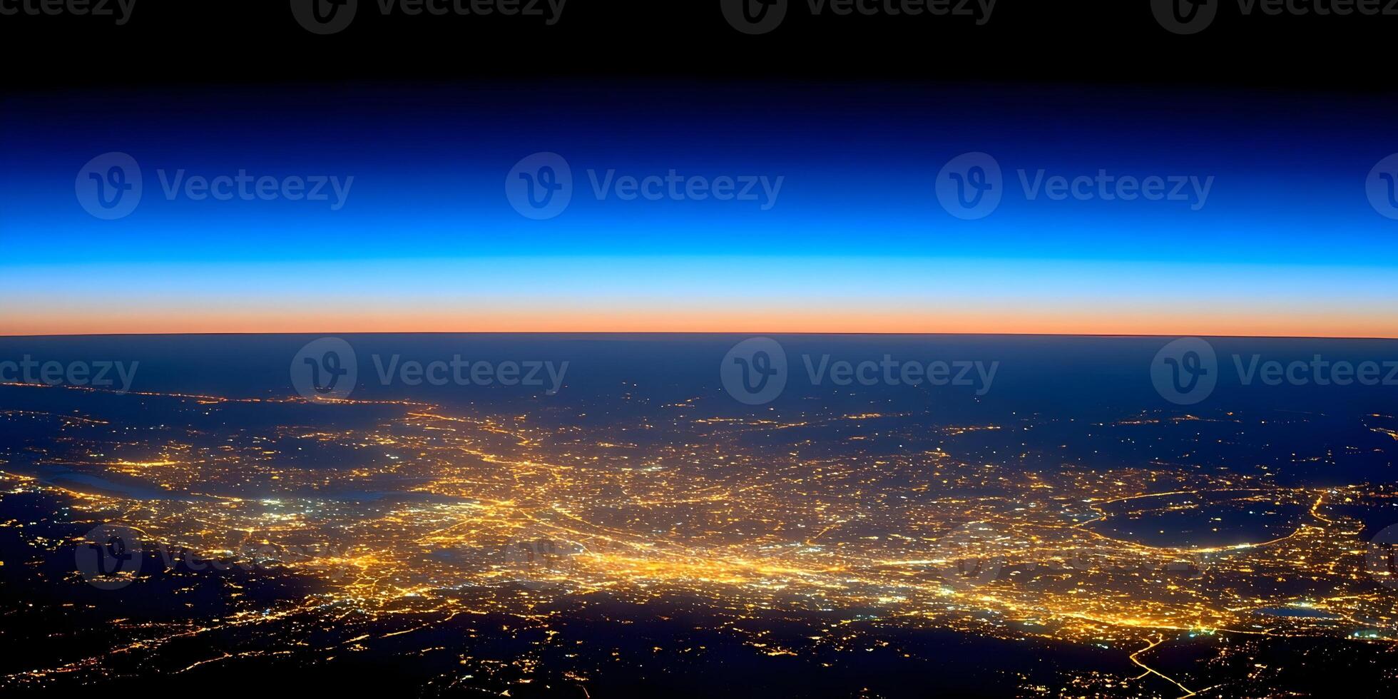 Aerial Night View City Lights Illuminated Landscape Dusk Sky photo