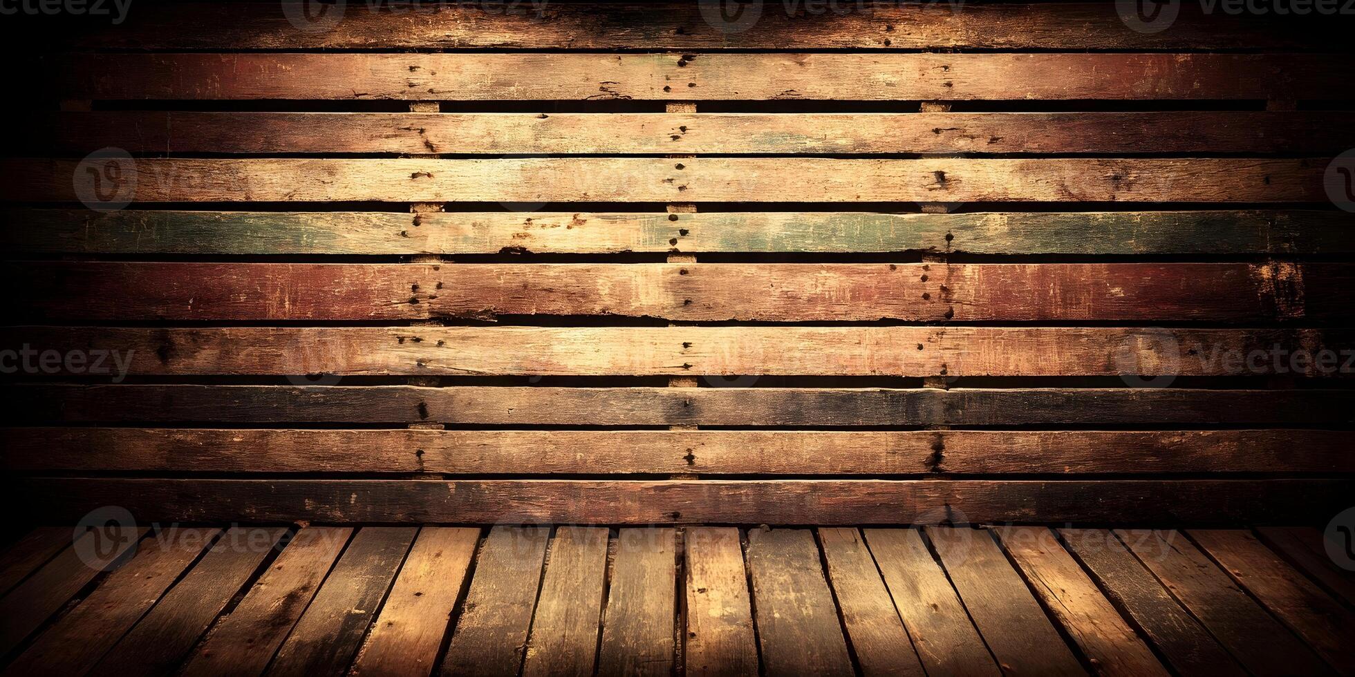 Rustic Wooden Room Interior Background Old Wood Planks Floor and Wall Texture photo