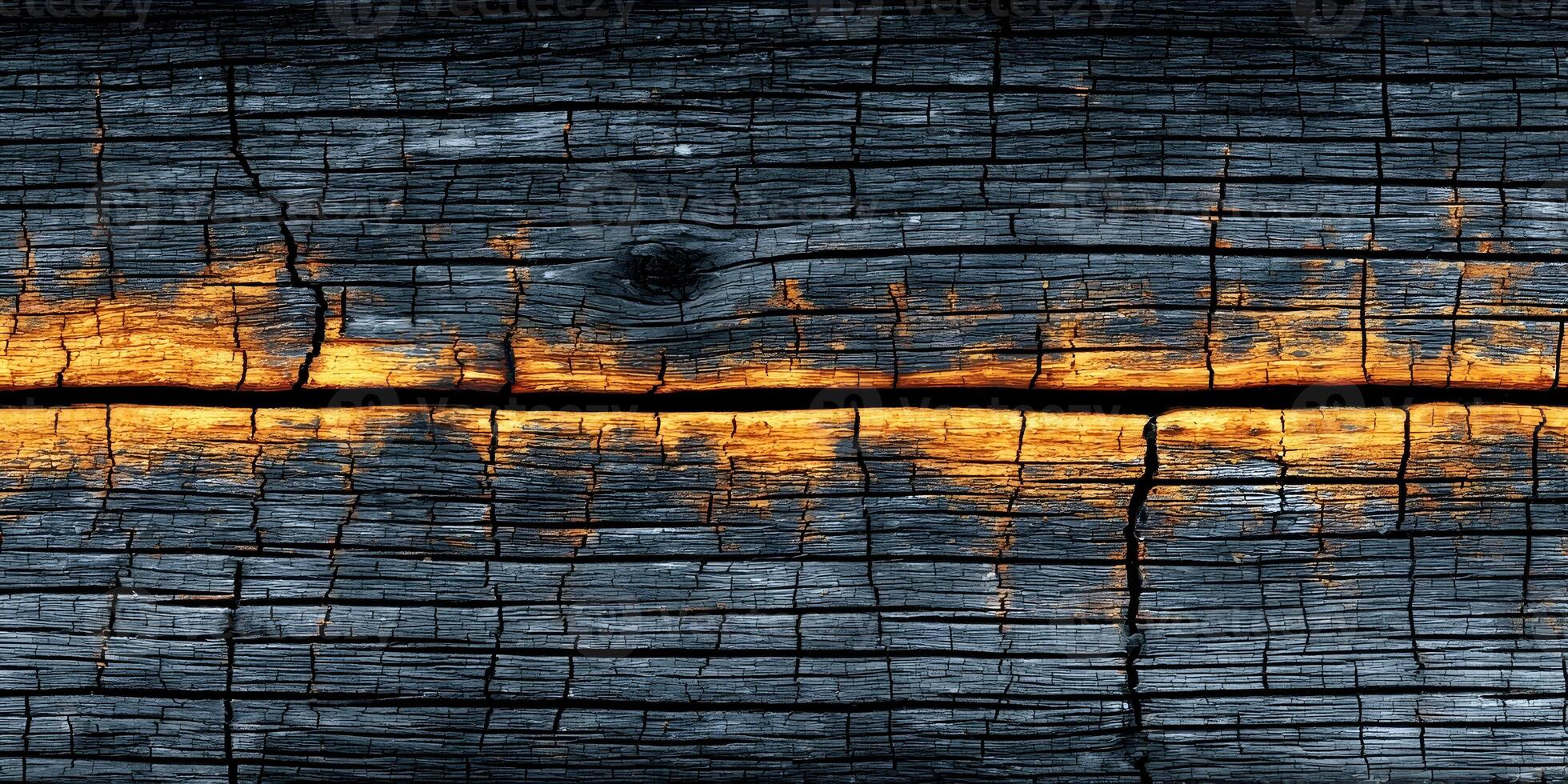 Dark Gray Weathered Wood Texture with Orange Accents Cracked Wooden Surface Background Old Rustic Timber Detailed Grain photo
