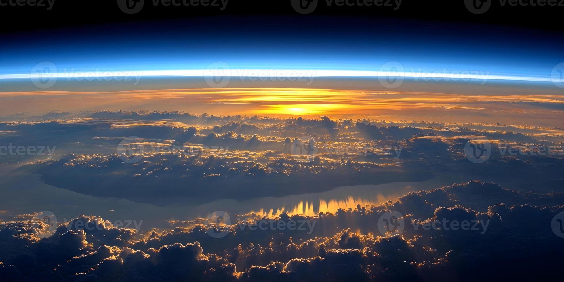 Golden Hour Sunset Above Earth Cloudscape Aerial View photo