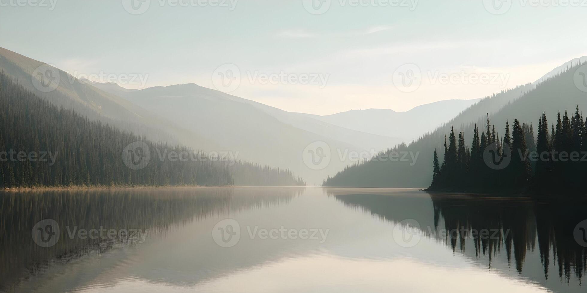 Misty Mountain Lake Calm Water Serenity Nature Landscape Scenery photo