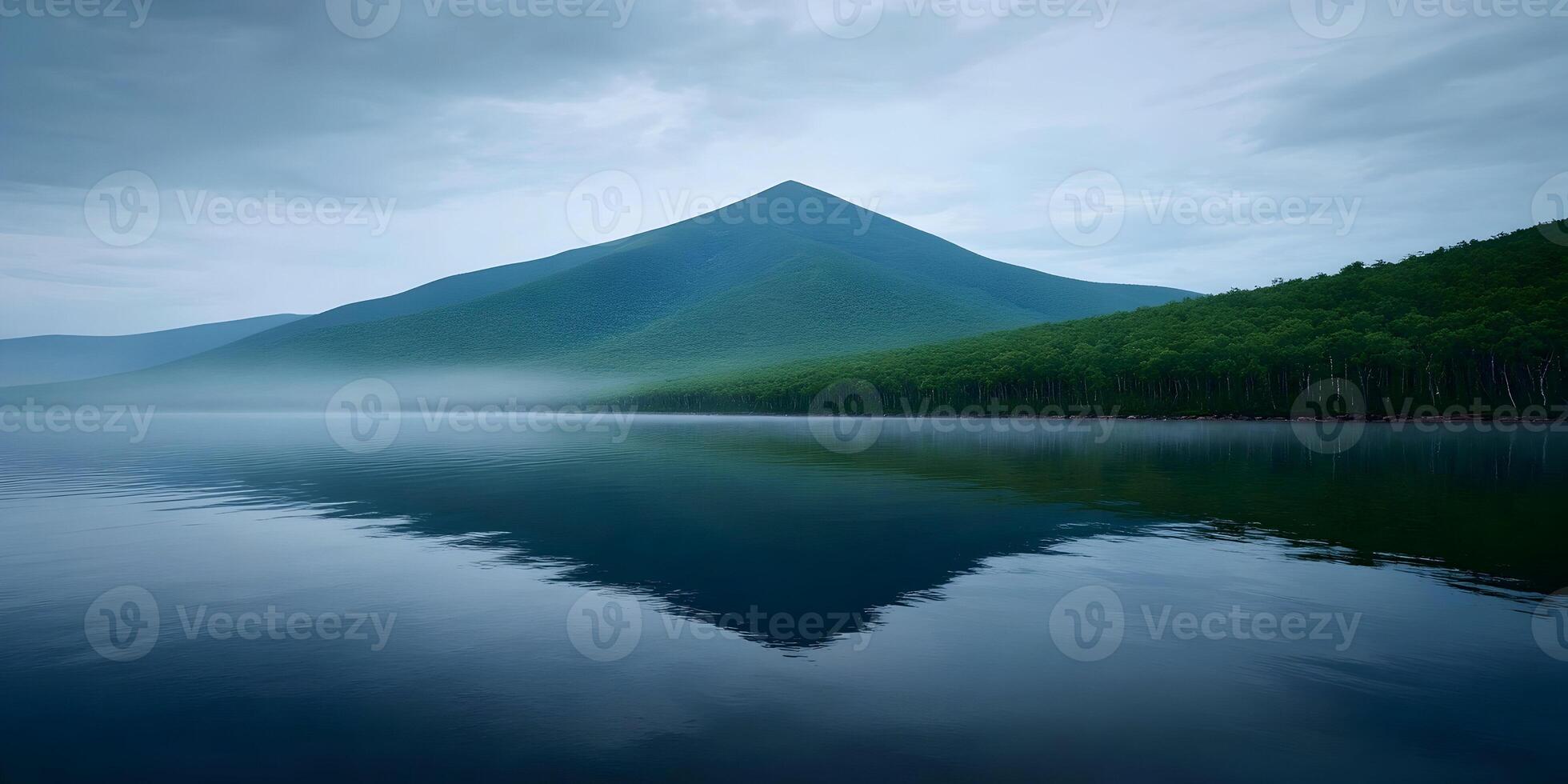 Misty Mountain Lake Reflection Serene Landscape Calm Nature Scenery photo