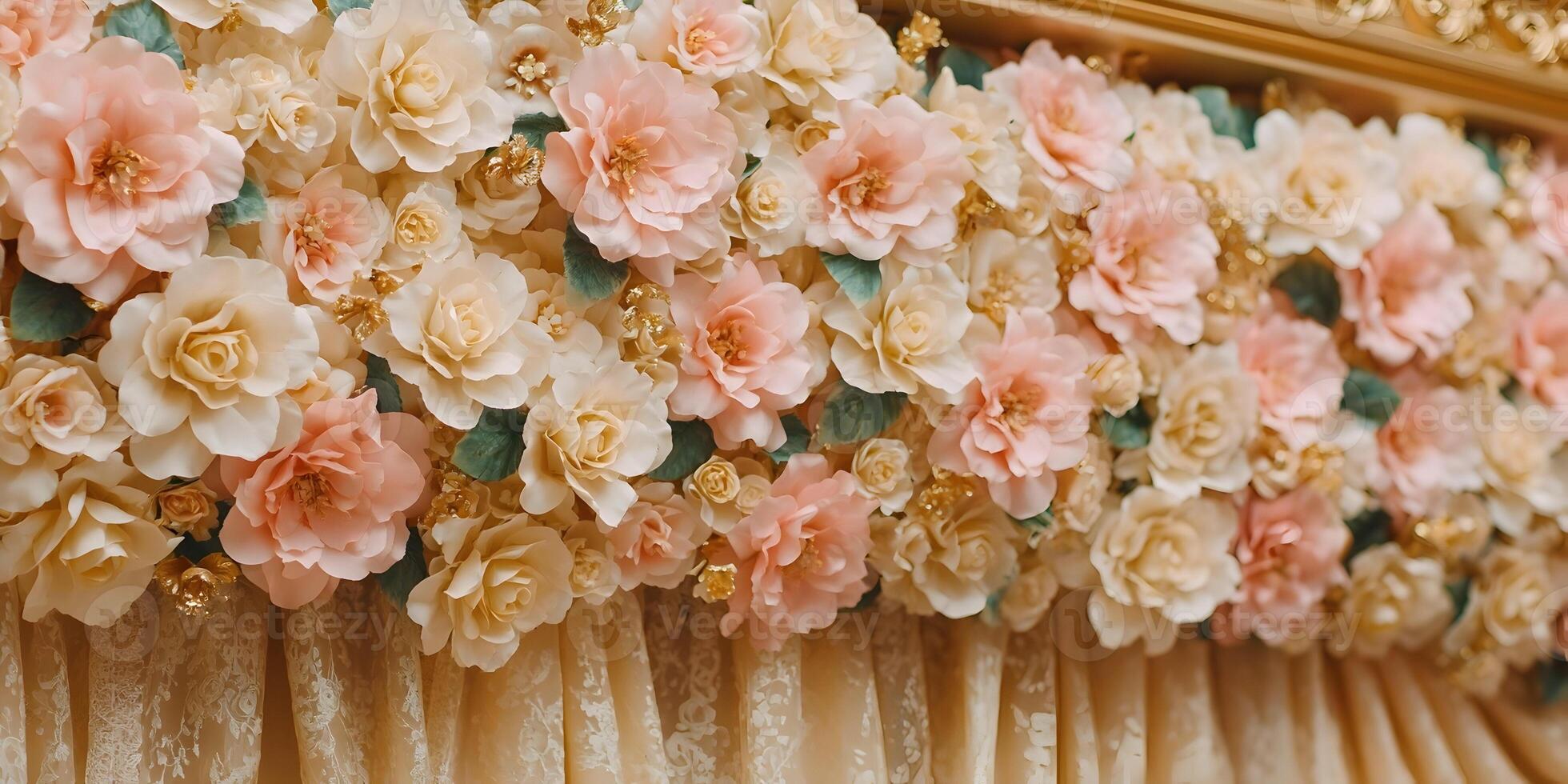 Wedding Backdrop Peach Cream Artificial Flowers Gold Decor photo