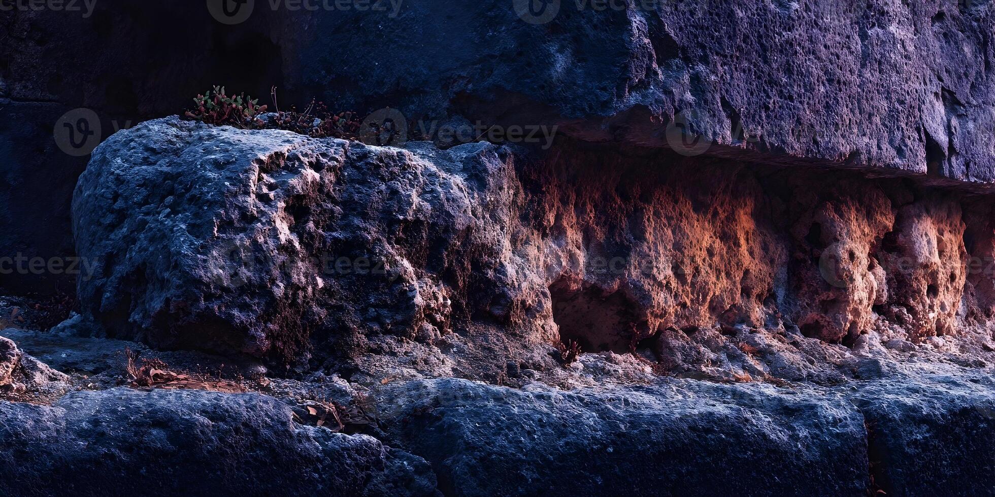 Ancient Stone Wall Texture Closeup Rough Surface Brown Purple Rock Formation photo