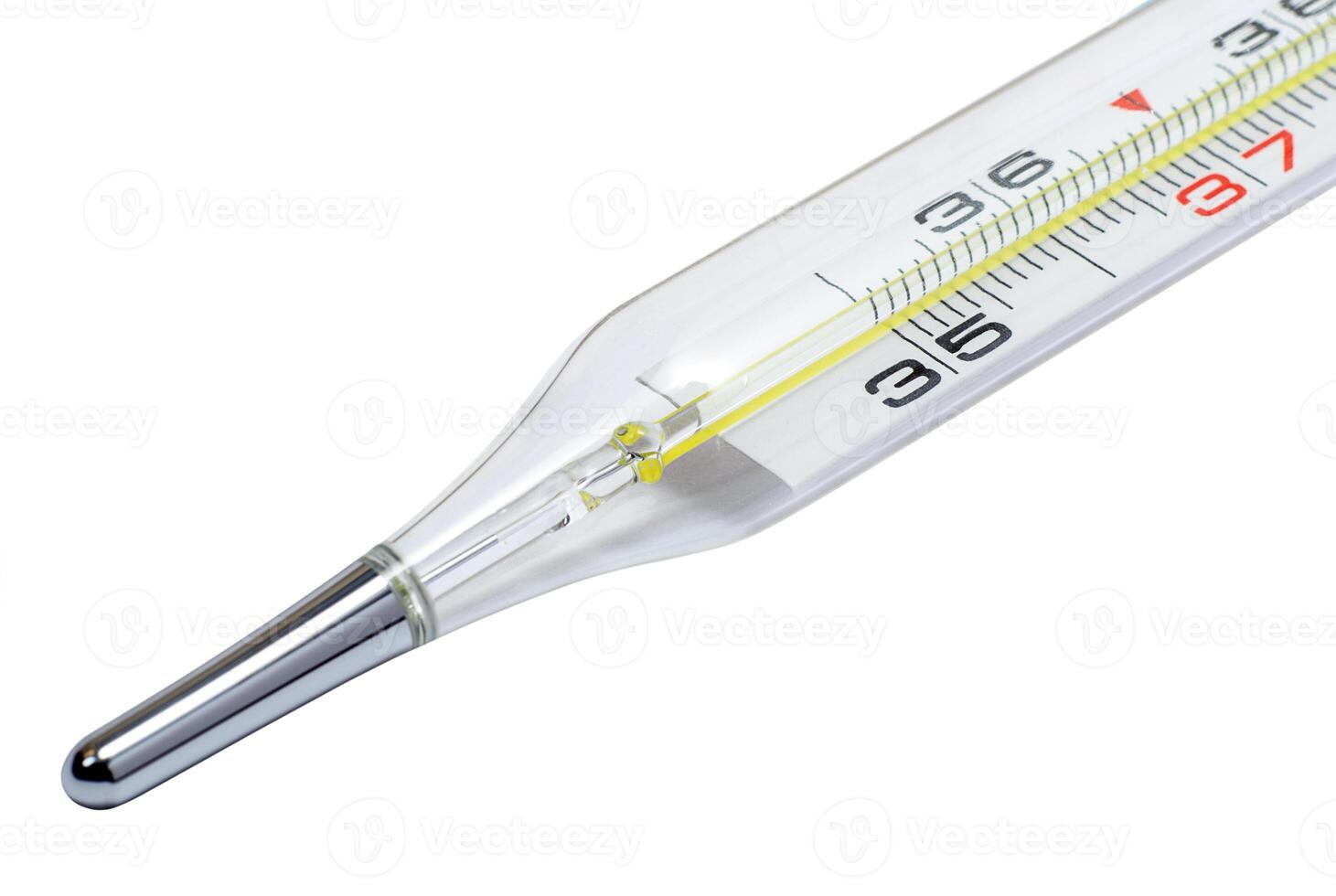 Clinical thermometer isolated on white background closeup photo
