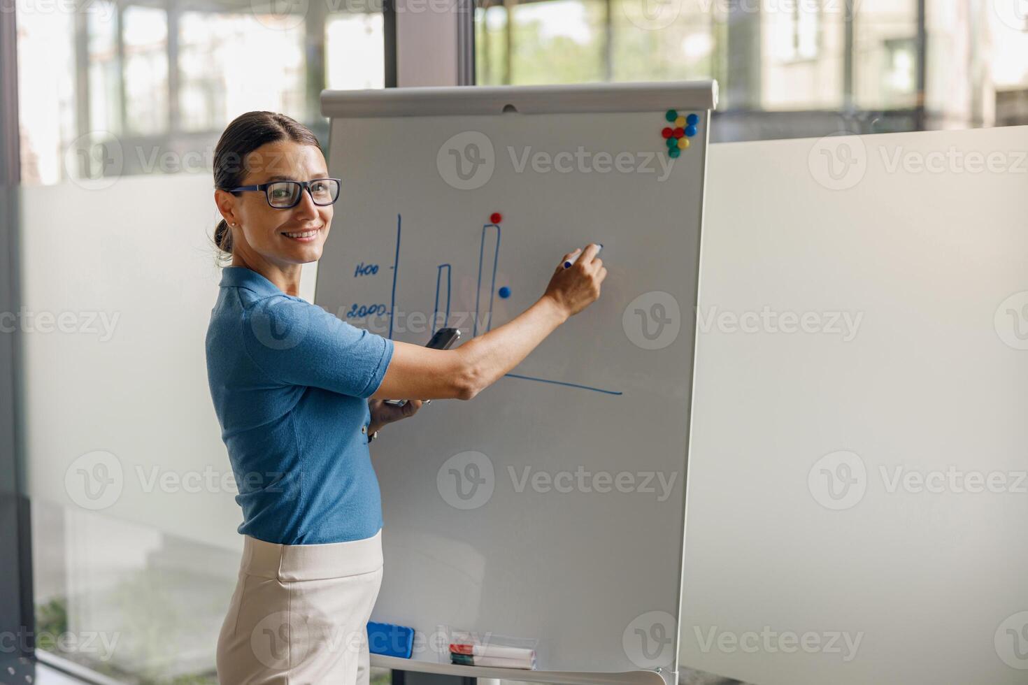 Engaging Business Presentation Incorporating Informative Graphs in a Modern Office Setting photo