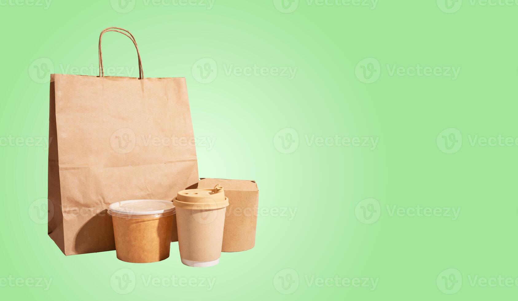 Food delivery service concept. delivering fresh groceries and meals in a box, bringing products from photo