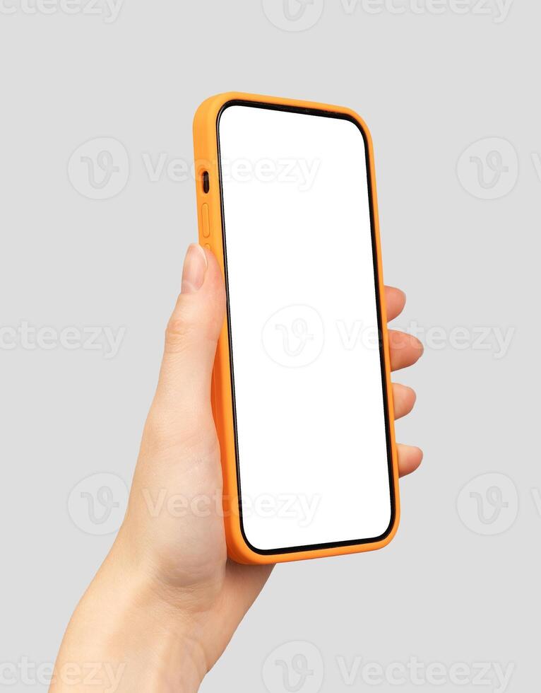 Smartphone in hand, showing screen. Modern mobile device, business app, and communication tool. photo