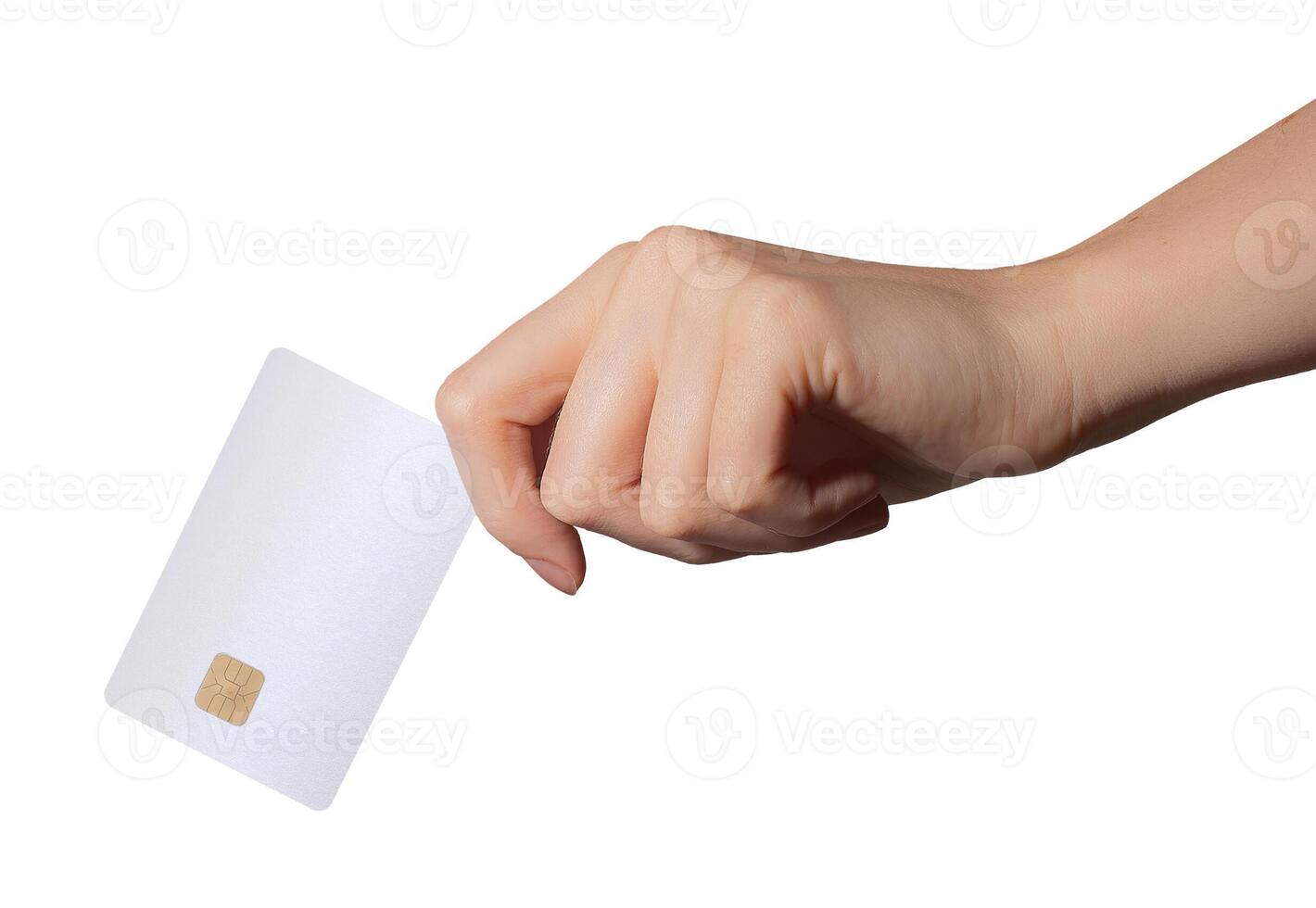 Bank card held in hand, showcasing a modern design with a chip. Cashless payment concept, ideal for photo