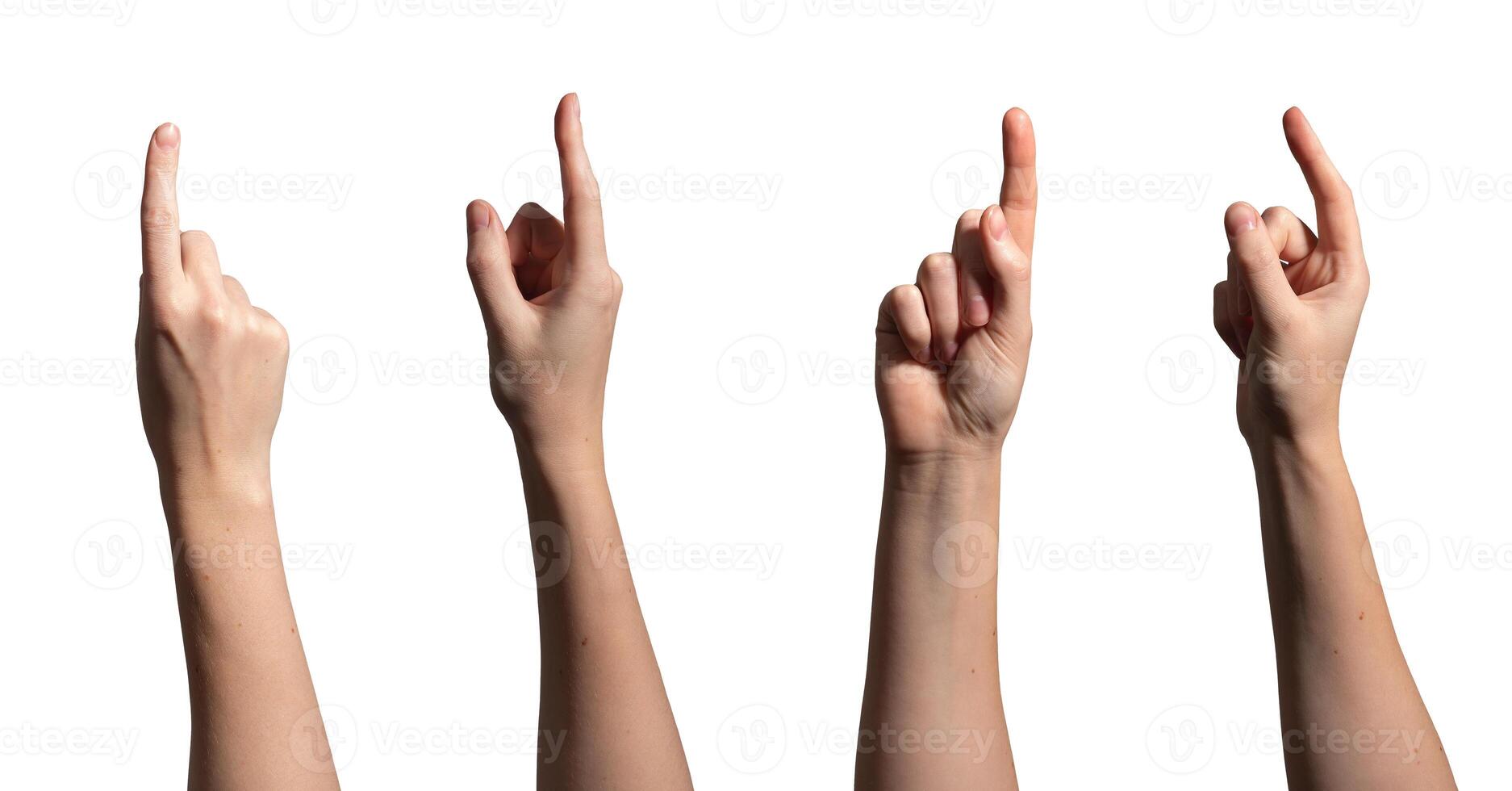 Hand with index finger pointing upward, indicating direction or selection. Clean, soft skin with photo