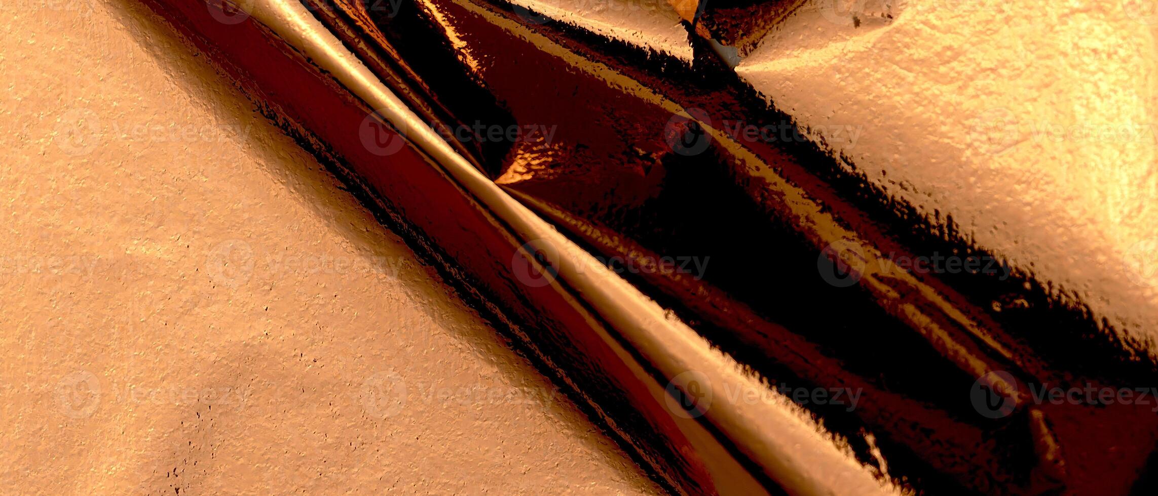 Elegant bronze foil texture with a glossy, holographic finish. Wrinkled, creased folds creating a photo